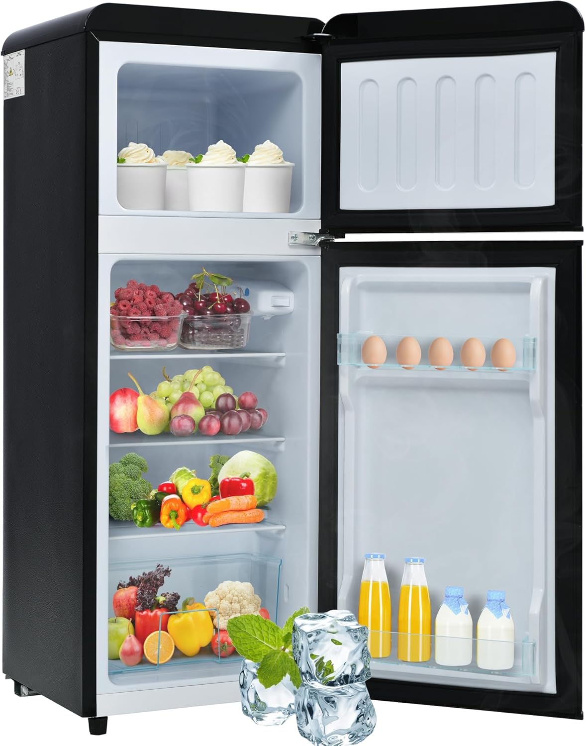 Merax Kühlschrank mit Gefrierfach, Kühl-Gefrierkombination, klein Kühlschrank mit 51L und Gefrierschrank 21L, Leise, LED, Glasablagen, Gemüsefach, Türablagen, für Küche, Wohnzimmer, Büro, Schwarz