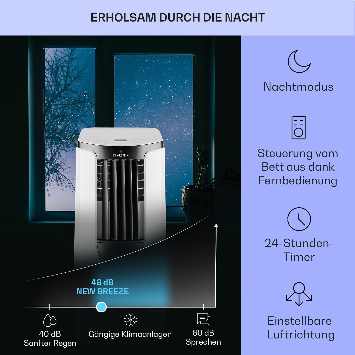 Klarstein Mobile Klimaanlage mit Abluftschlauch, 3-in-1 Klimagerät mit Ventilator & Luftentfeuchter, Kleine & Portable Klimaanlage für Wohnung & Büro,10000 BTU AC mit Niedrigem Verbrauch