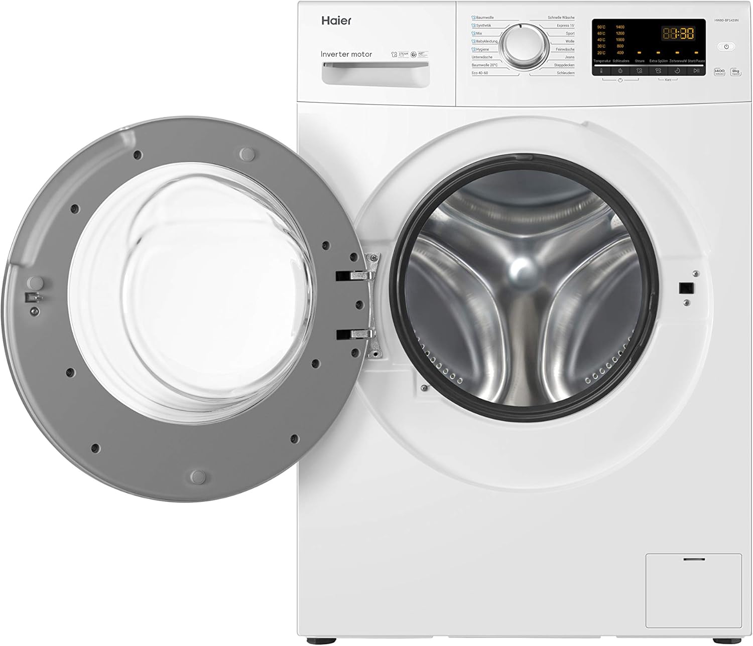 Haier HW80-BP1439N Waschmaschine / 8 kg / 1400 UpM / Inverter Motor / Dampf-Funktion / AquaProtect-Schlauch / ABT / Eco 40-60 Programm