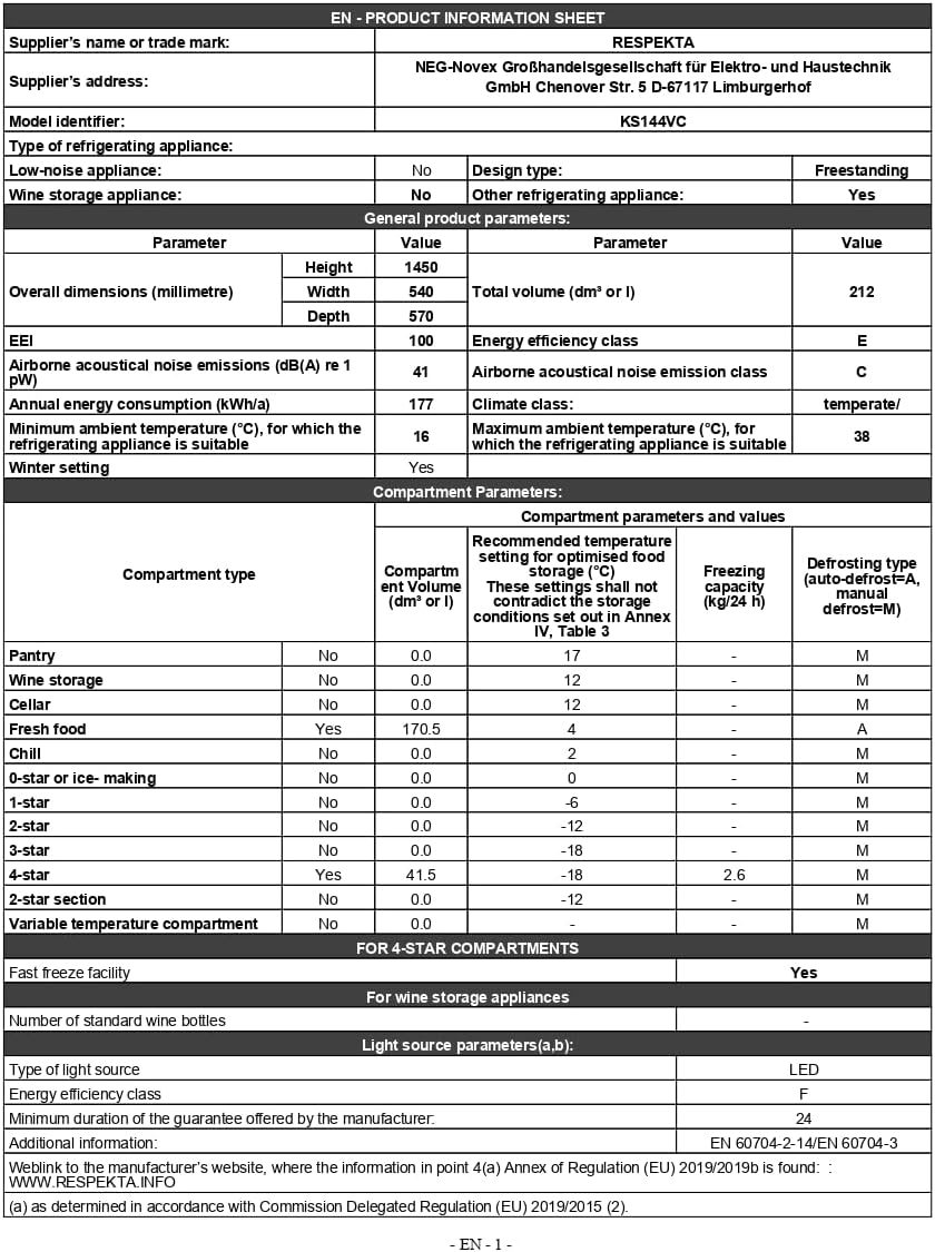 Respekta Retro-Kühlschrank mit Gefrierfach/in schwarz / 145 x 54 cm / 213 L Nutzinhalt/verstellbare Füße/automatisches Abtauverfahren/Schnellgefrierfunktion / KS144VS
