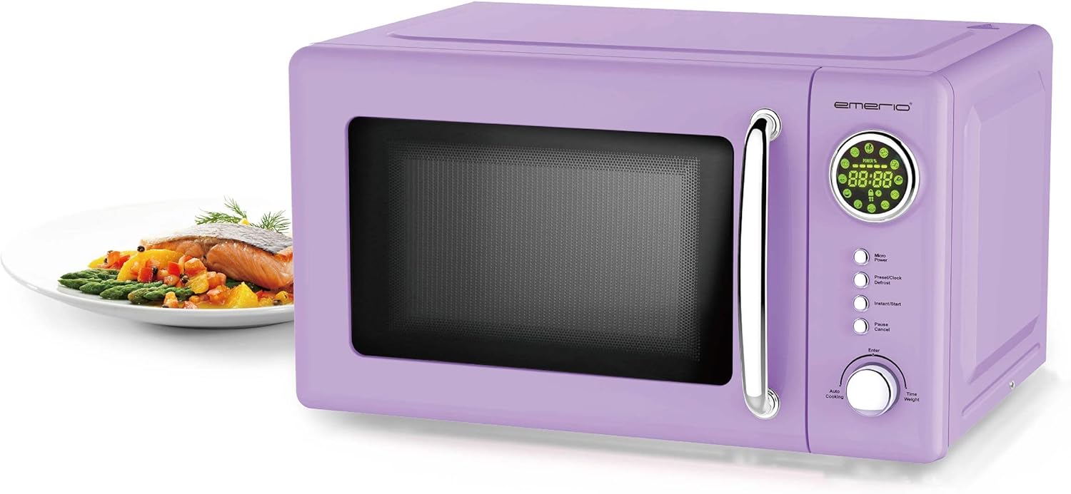 Lila/Purple/Violett 700 Watt Mikrowelle 20 Liter Garraum Drehteller Retro Design Emerio MW-112141.4 Mikrowellen-Gerät