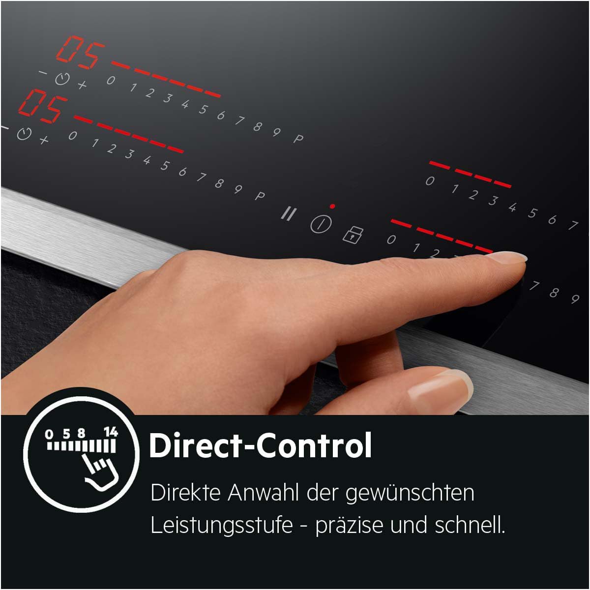 AEG IKE84441XB Autarkes Kochfeld / Herdplatte mit Touchscreen, Topferkennung & Hob²Hood-Funktion / Induktionskochplatte / 4 Kochzonen / Edelstahlrahmen / 80 cm Schwarz