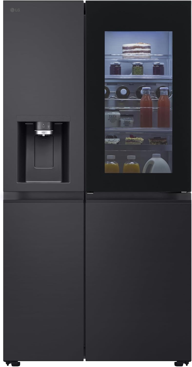 LG GSGV81PYLL Side by Side Kühlschrank, Klasse E, 635 L, Instaview, Kühlschrank mit Gefrierfach, Eis-, Crushed Ice- Wasserspender, Total NoFrost, Smart Inverter Kompressor, Wi-Fi