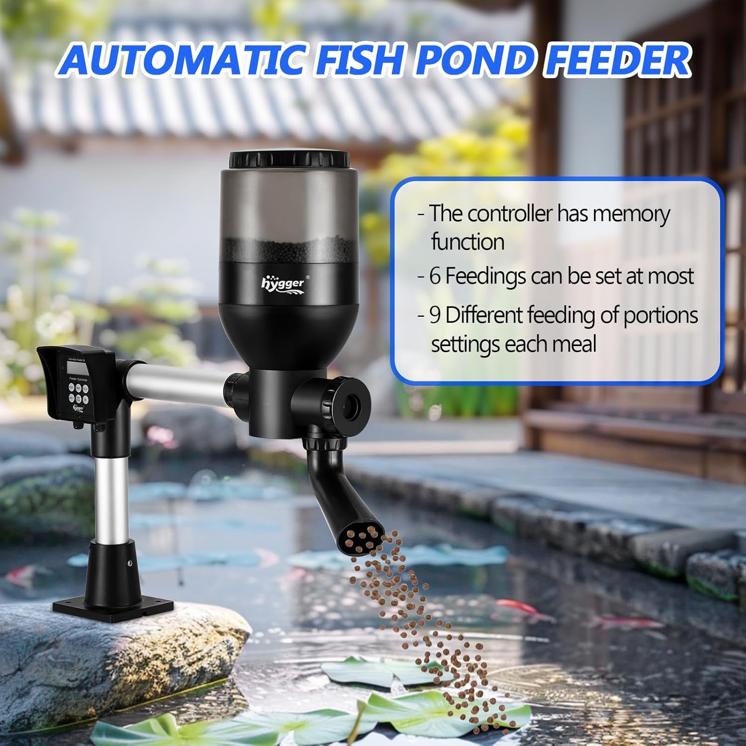 hygger Futterautomat Teich, Large Programmierbarer Fischfutterautomat Outdoor mit LCD Display Controller, Automatischer Fischfutterspender 5.5 Liters Fish Feeder Pond Koi for Weekend Holiday