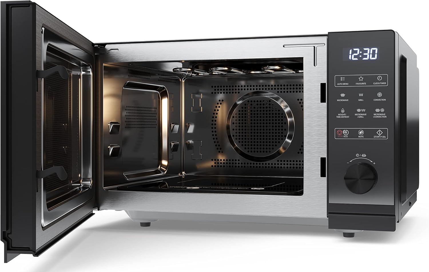 SHARP MG81ES Mikrowelle mit Grill (Mikrowelle: 900W, Grill: 1100W, 11 Leistungsstufen, Auftaufunktion, Abmessungen: 512x300x396cm, Emaille-Keramik-Garraum mit antibakteriellen Eigenschaften), silber