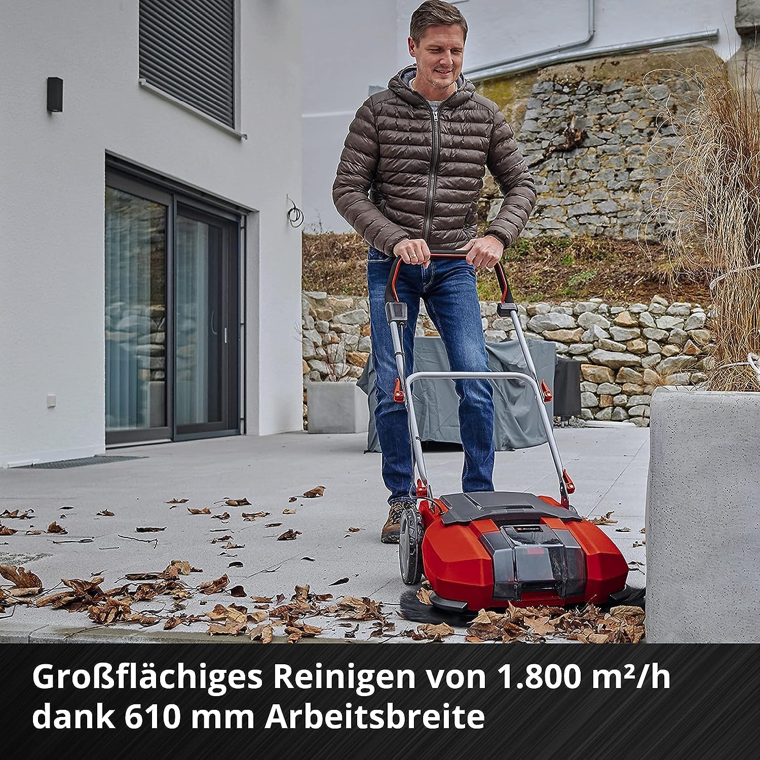 Einhell Akku-Kehrmaschine TE-SW 18/610 Li-Solo Power X-Change (18 V, Li-Ion, 20 L Schmutzbehlter, 61 cm Arbeitsbreite, Parkposition, verstellbarer Lenker, abnehmbare Lippe, Ein-und Ausschalter), Rot