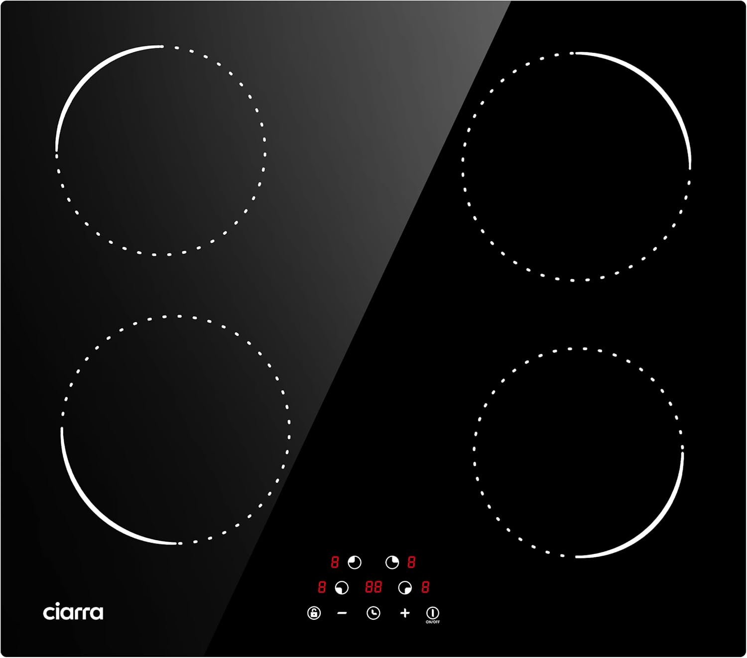 Ciarra CABBIH4-C 4 Zonen Einbau Induktionskochfeld 60cm Kochfeld Induktion Herdplatte Touch-Bedienung mit 4 Platten 9 Leistungsstufen Induktionskochplatte Timer 6000W