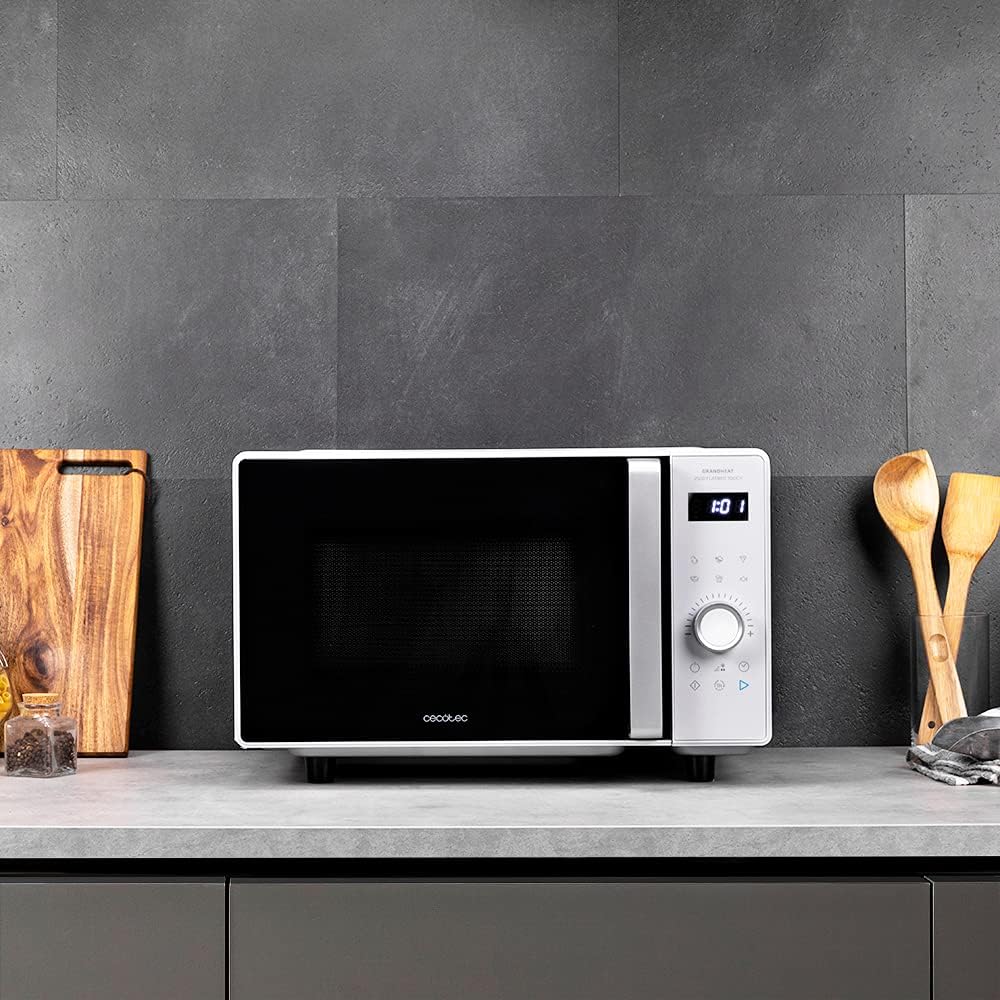 Cecotec Touch-Mikrowelle ohne Teller GrandHeat 2500 Flatbed Touch White. 800 W, 25 Liter Fassungsvermögen, 8 vorkonfigurierte Funktionen, Timer