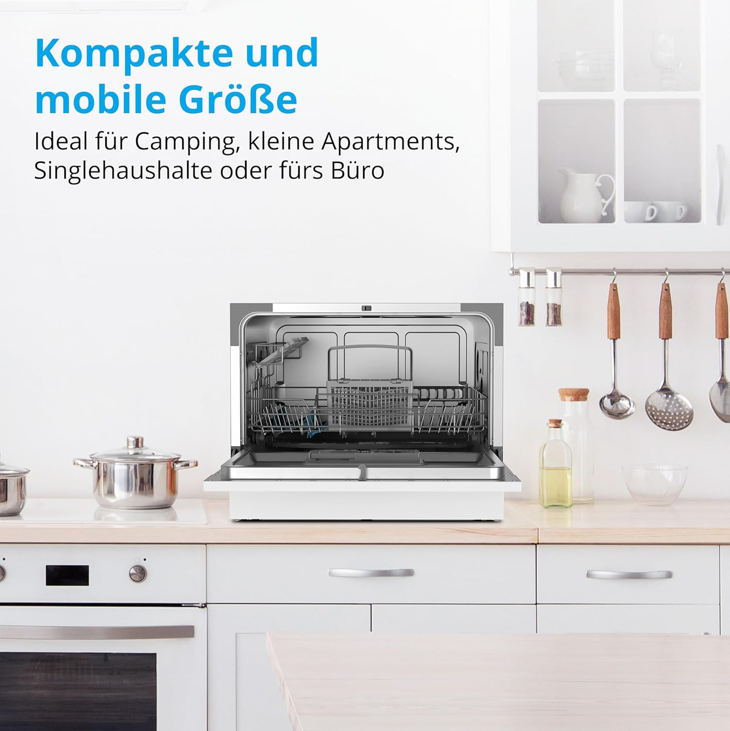 MEDION Tischgeschirrspüler DWT60 (6 Gedecke Fassungsvermögen, 7 Programme, ECO Programm, ca. 6,5 Liter Verbrauch, AquaStop, LED Display, Kindersicherung, MD37496) silber