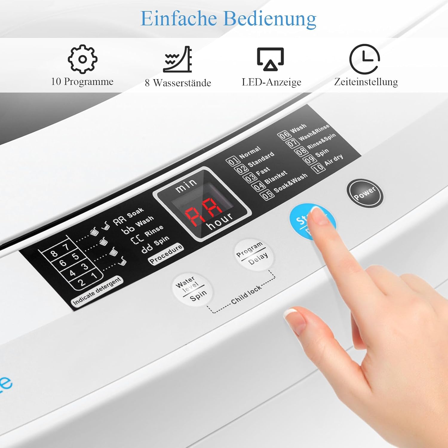 RELAX4LIFE 4,5 kg Vollautomatische Waschmaschine, Waschvollautomat mit Pumpe & Schleuder, Toplader Miniwaschmaschine mit LED-Display & 10 Programmauswahl, 310W/240W, 50 x 50 x 85 cm, Grau