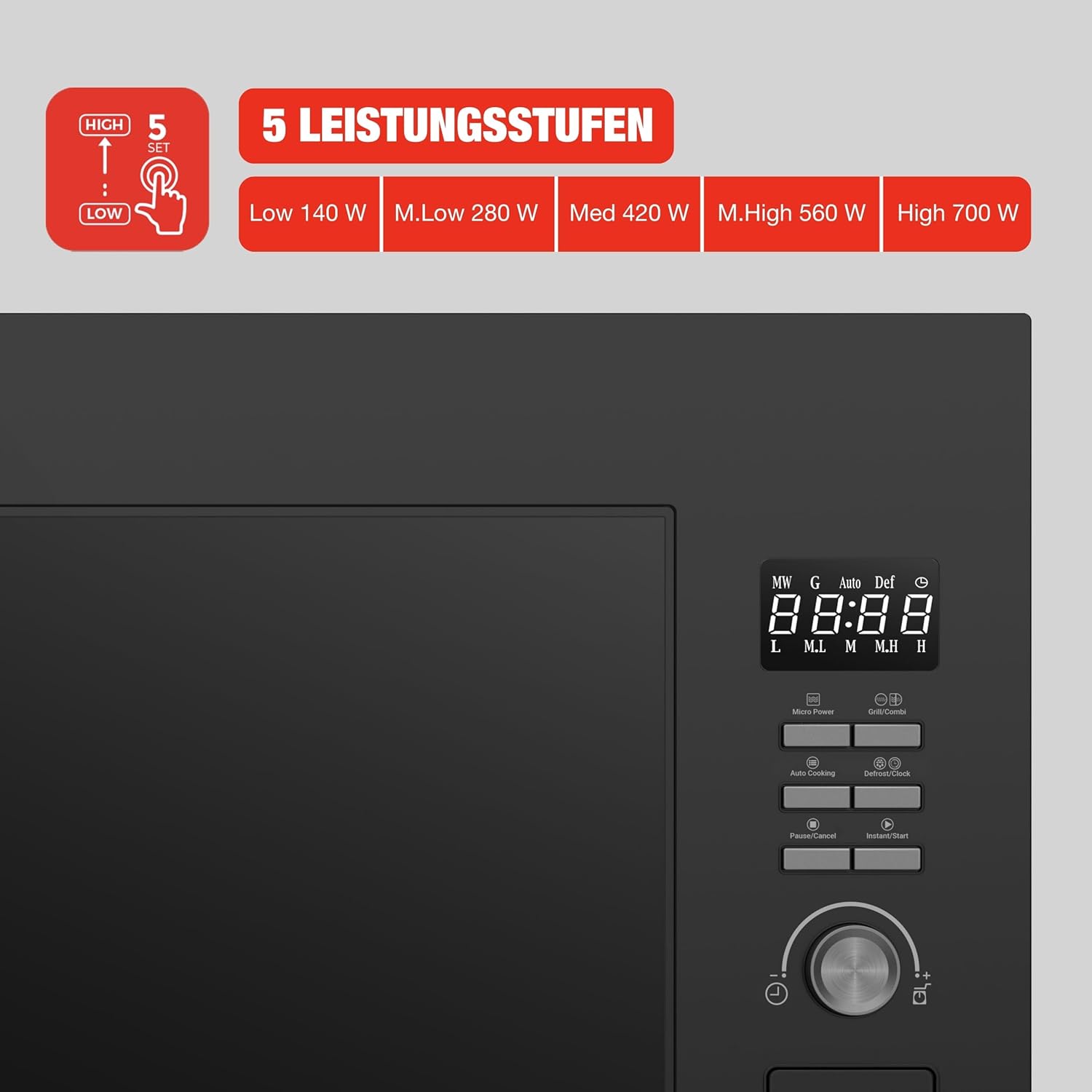 Telefunken Einbaumikrowelle mit Grill | Mikrowelle mit 20 L Garraum | Einbau Mikrowellengerät 60 cm | 8 Auto-Menüs | 700 W | 800 W Grill | 5 Leistungsstufen | mit Drehteller | schwarz | B-MWE-20-G-B