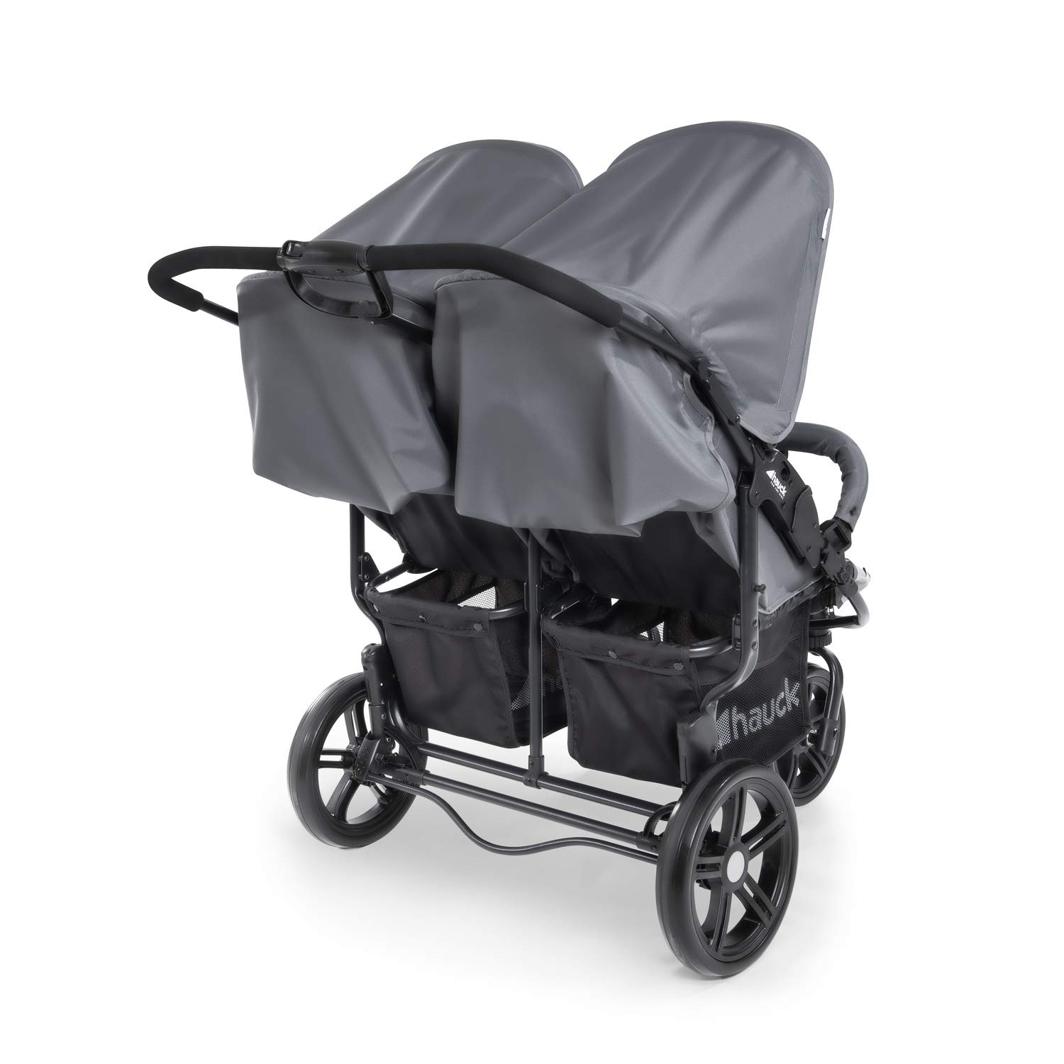 hauck Geschwisterwagen Roadster Duo SLX, Zwillingsbuggy ab Geburt bis 15 kg (ca. 3 Jahren) mit Liegefunktion, XL Korb, Einfach und Klein Zusammenklappbar, Große Räder (Grey/Silver)