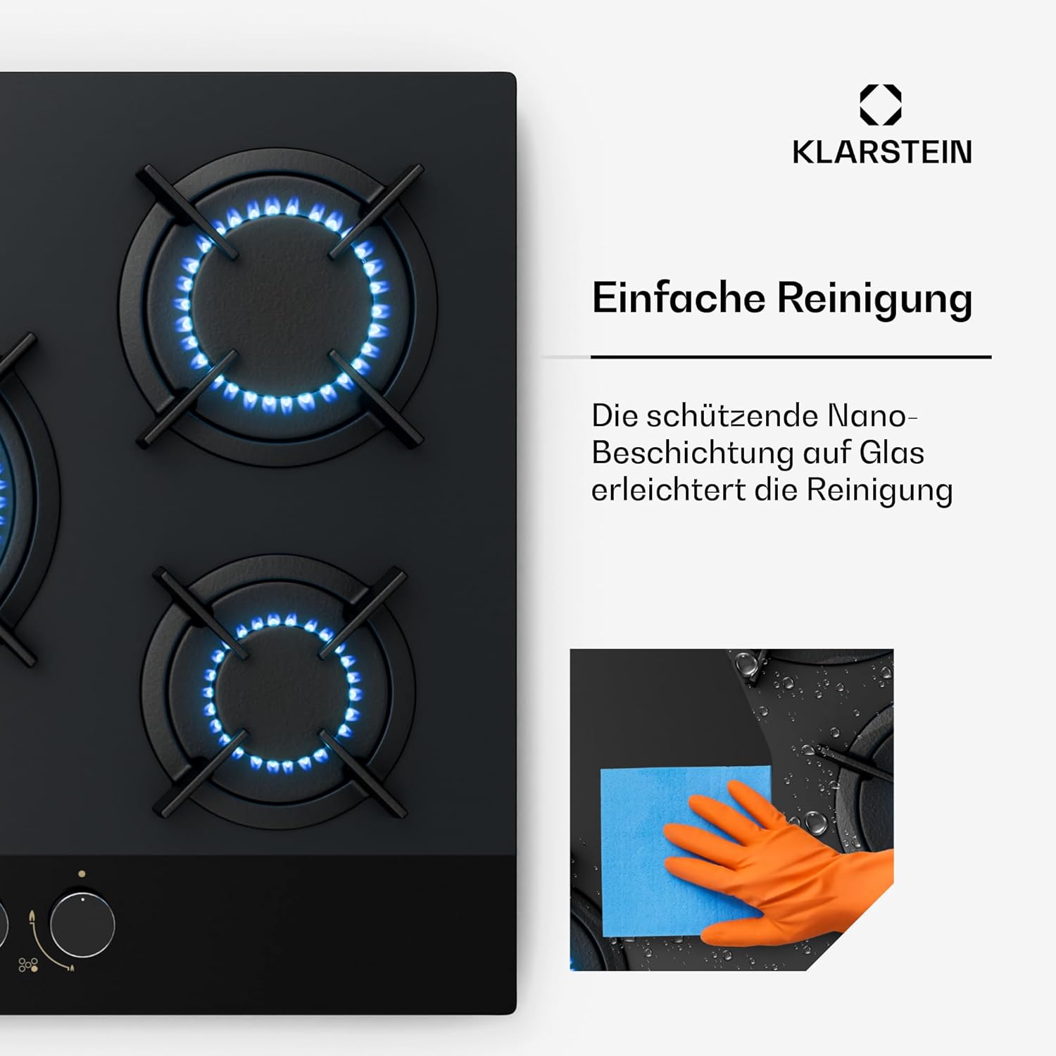 Klarstein Gasherd, Gaskochfeld 5 Flammen, Einbau-Gaskocher für Zuhause & Wohnmobil, Campingkocher mit Glasplatte, Gasherd für Propan- und Erdgas, Edelstahl Gas-Herdplatte Wok Brenner 10400 Watt