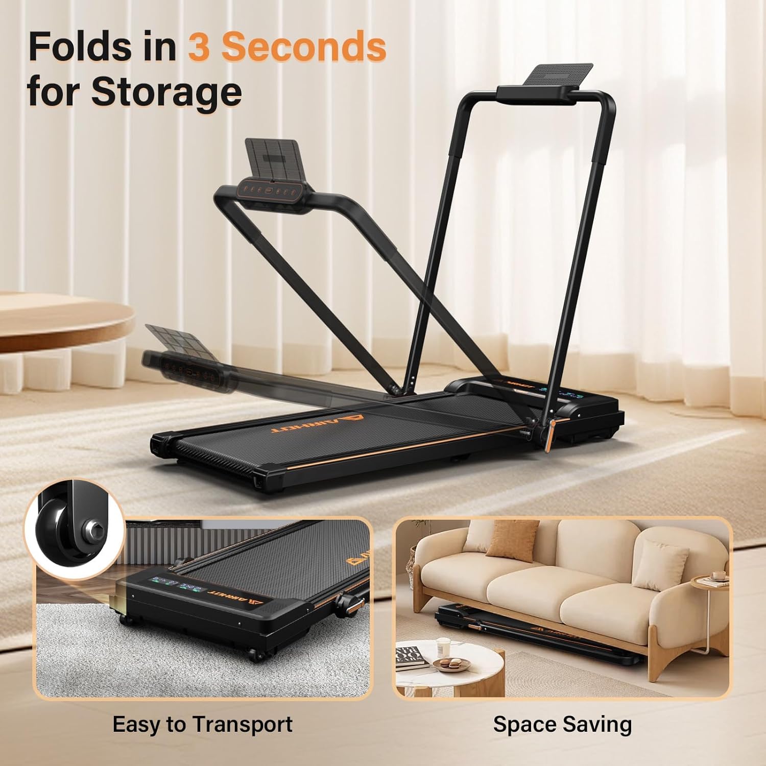 Laufband für Zuhause-AIRHOT, 2,5 PS Walking Pad, Untertisch-Laufband mit Fernbedienung und LED-Anzeige, maximale Geschwindigkeit von 6 km/h BZW. 12 km/h. Kompaktes Laufband für zuhause oder das Büro