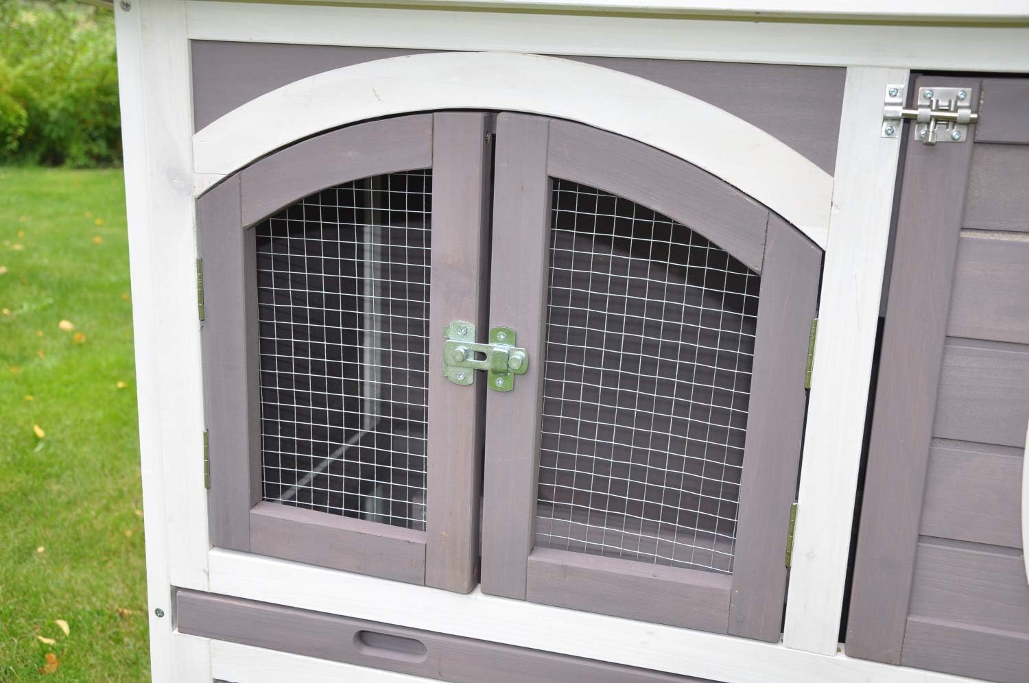 nanook Murmel XXL Doppel Kaninchenstall Hasenstall - doppelstöckig - wetterfest - 211 x 52 x 107 - Farbe: Taupe/Weiss - extra großes Kaninchengehege