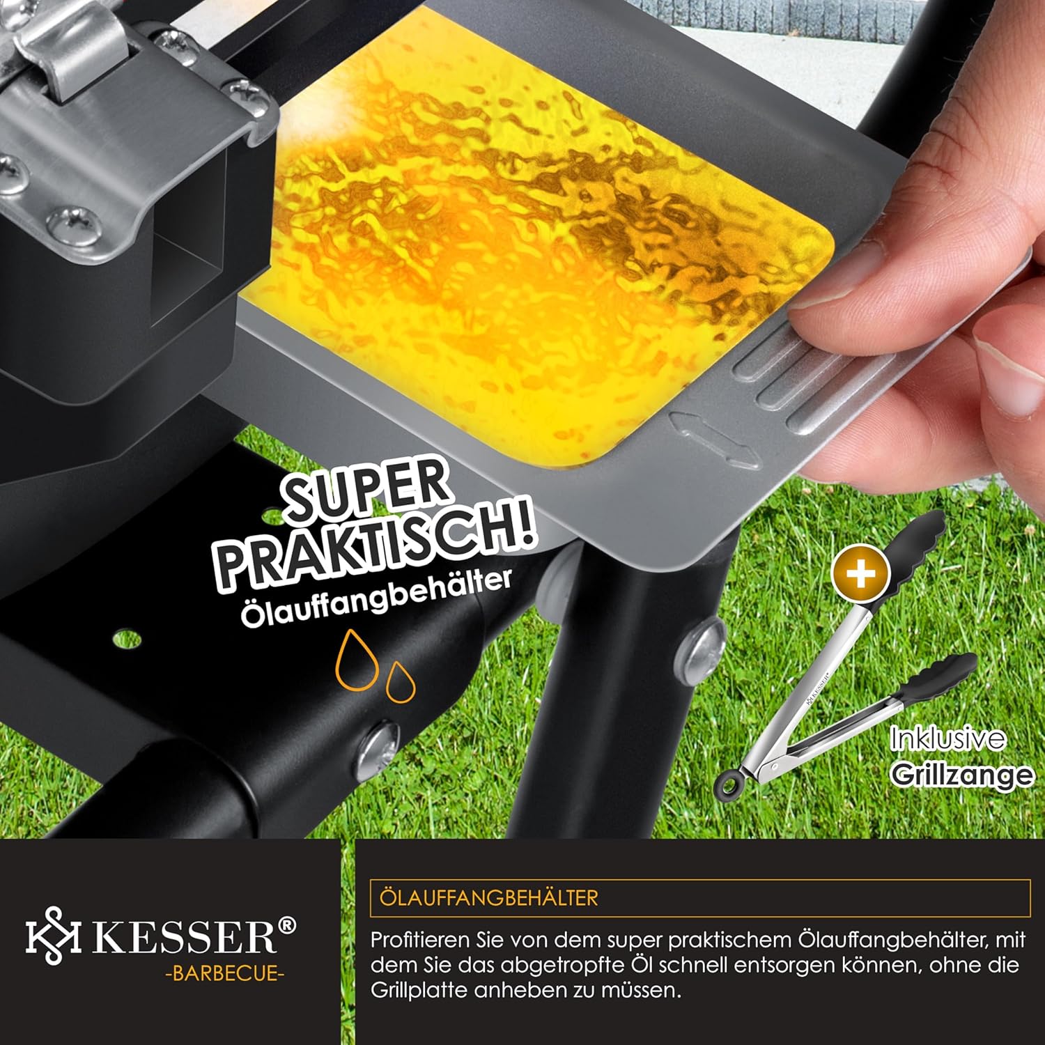 KESSER elektrischer Elektrogrill 2in1 Tischgrill - Standgrill mit Deckel und Standfuß | max. 2400 Watt | Faltbar | Thermostat | Antihaftbeschichtung | Grillplatte Abstelltische | 2 Räder |