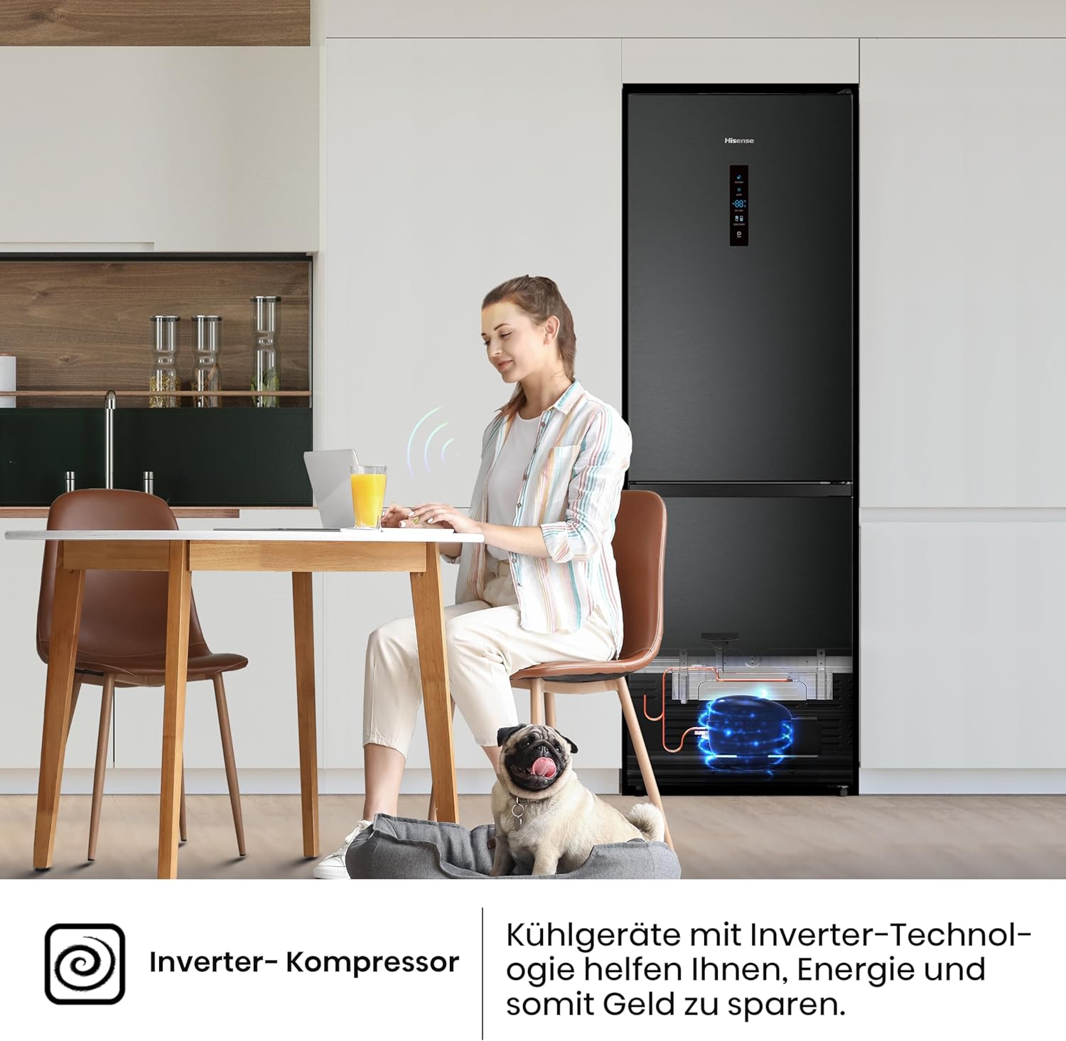 Hisense RB327N4ADD Fridge-Freezer Combination, EEK D, Total NoFrost, Interchangeable Door Hinge, Bottle Grid, 171 Litre Fridge Compartment, 85 Litre Freezer Compartment, Stainless Steel Look