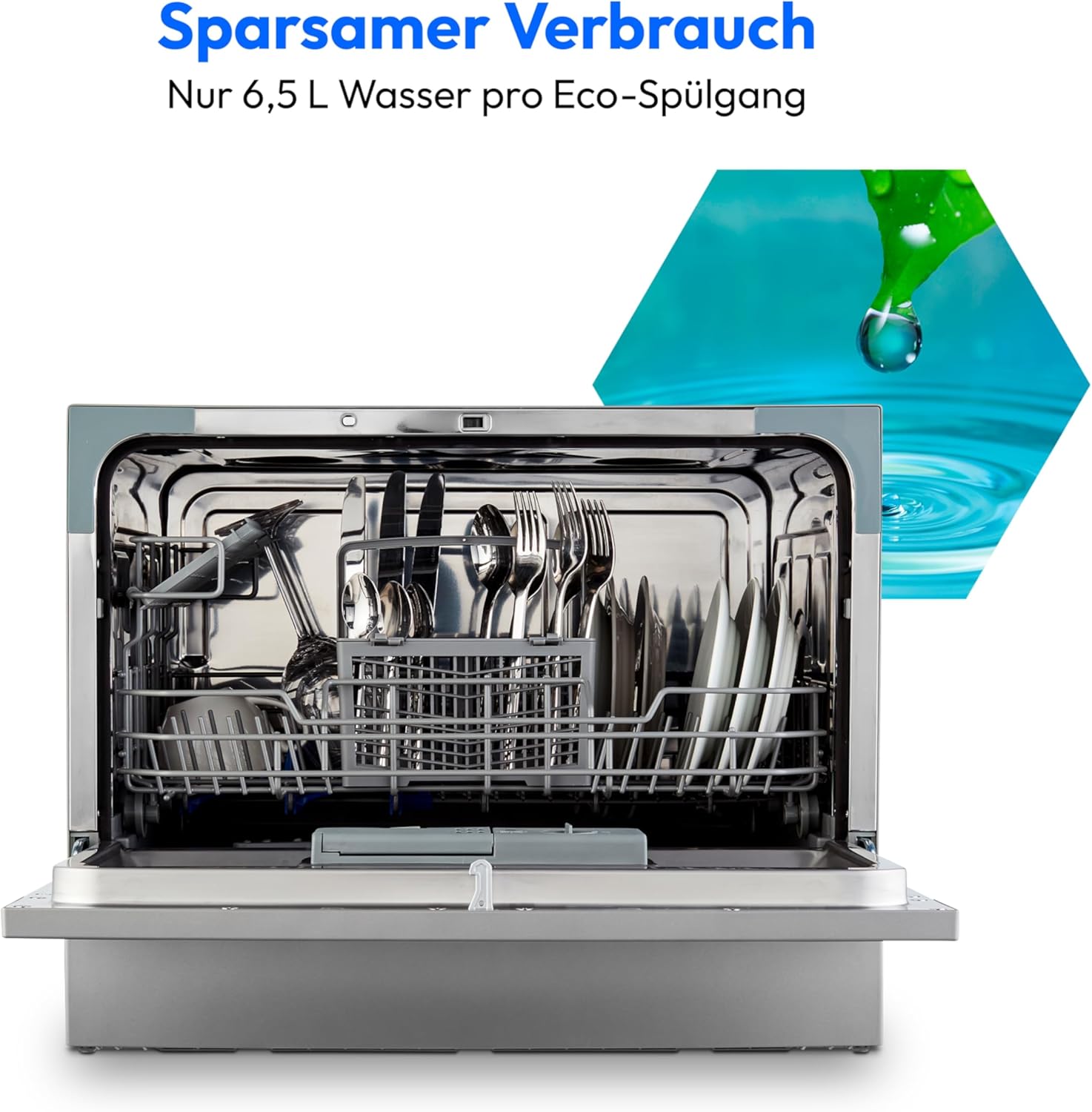 MEDION Tischgeschirrspüler DWT60 (6 Gedecke Fassungsvermögen, 7 Programme, ECO Programm, ca. 6,5 Liter Verbrauch, AquaStop, LED Display, Kindersicherung, MD37496) silber