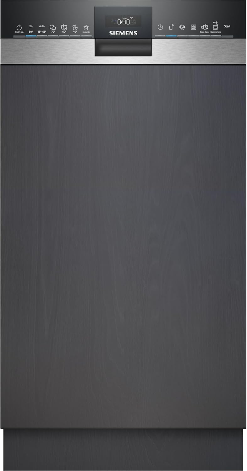 Siemens SR65YX08ME, iQ500 Smarter Geschirrspüler Vollintegriert, 45 cm breit, Besteckschublade, Zeolith, extra leise, aquaStop, automatische Türöffnung nach Programmende, varioSpeed, Innenbeleuchtung
