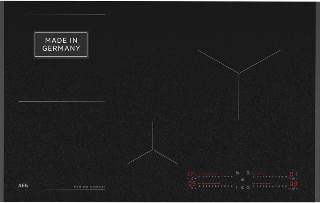 AEG IKE84441XB Autarkes Kochfeld / Herdplatte mit Touchscreen, Topferkennung & Hob²Hood-Funktion / Induktionskochplatte / 4 Kochzonen / Edelstahlrahmen / 80 cm Schwarz