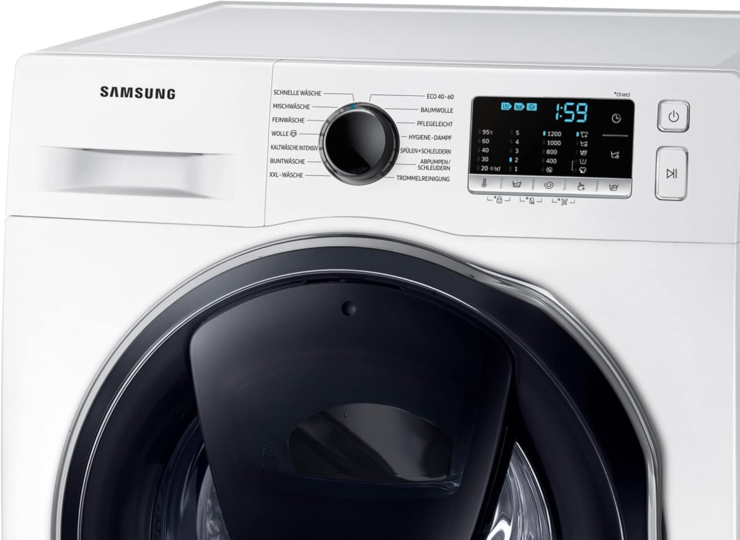 Samsung WW8NK52K0VW/EG Waschmaschine, 8 kg, 1200 U/min, SLIM Platzsparer, Ecobubble, AddWash, Hygiene-Dampfprogramm, Weiß