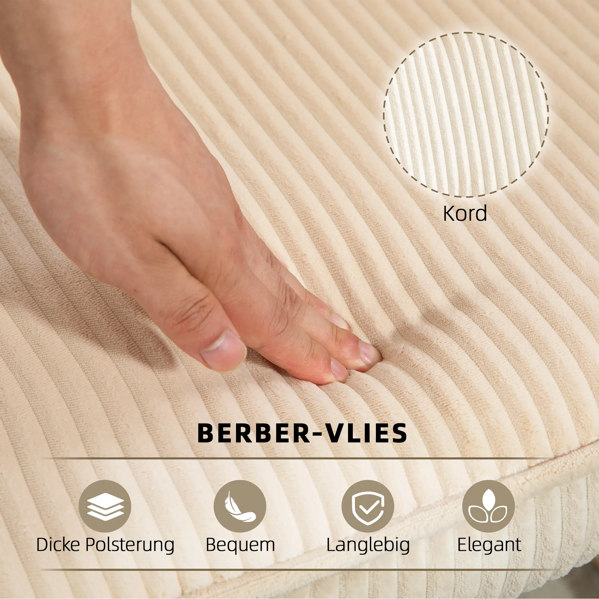 HOMCOM Schaukelstuhl mit Kordoptik & Holzkufen – Beige