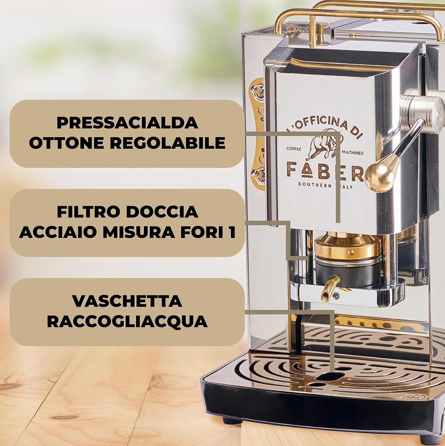 Faber PRO Total Deluxe Kaffeemaschine aus Messing, 44 mm Ese Papier, 1.3 liters, (Weiß)