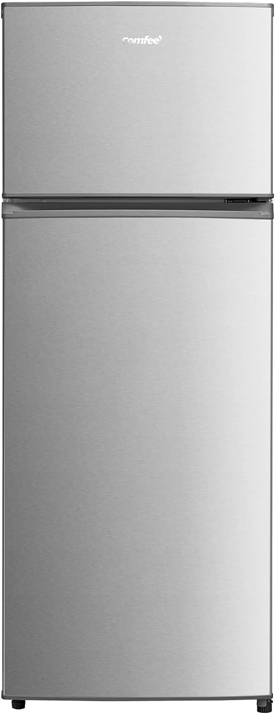 Comfee RCT284DS2 Kühl-/Gefrierkombination/Gefrierteil oben/176 kWh/Jahr/143cm Höhe/LED Licht/Reversibles Türscharnier/Silber