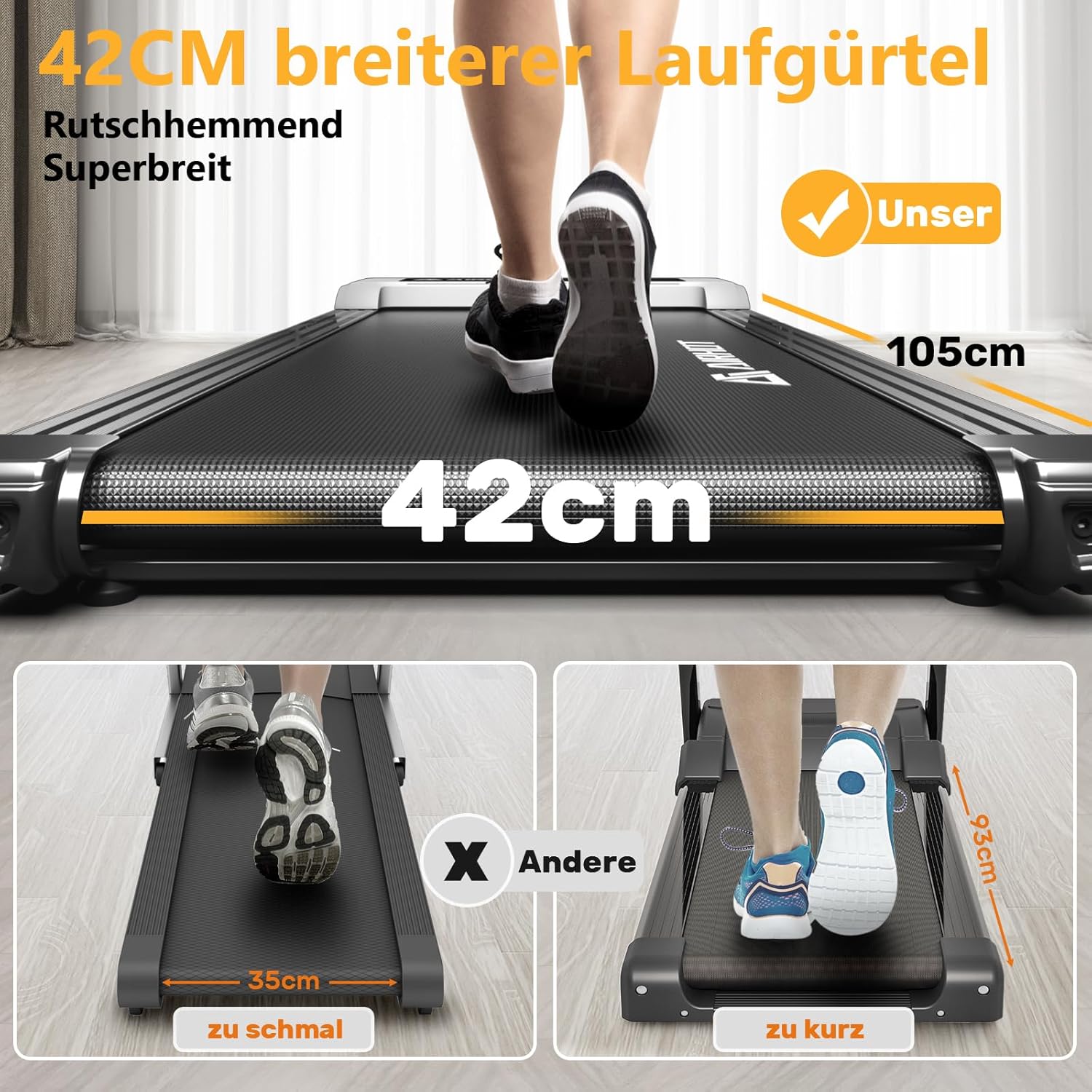 Laufband für Zuhause-AIRHOT, 2,5 PS Walking Pad, Untertisch-Laufband mit Fernbedienung und LED-Anzeige, maximale Geschwindigkeit von 6 km/h BZW. 12 km/h. Kompaktes Laufband für zuhause oder das Büro