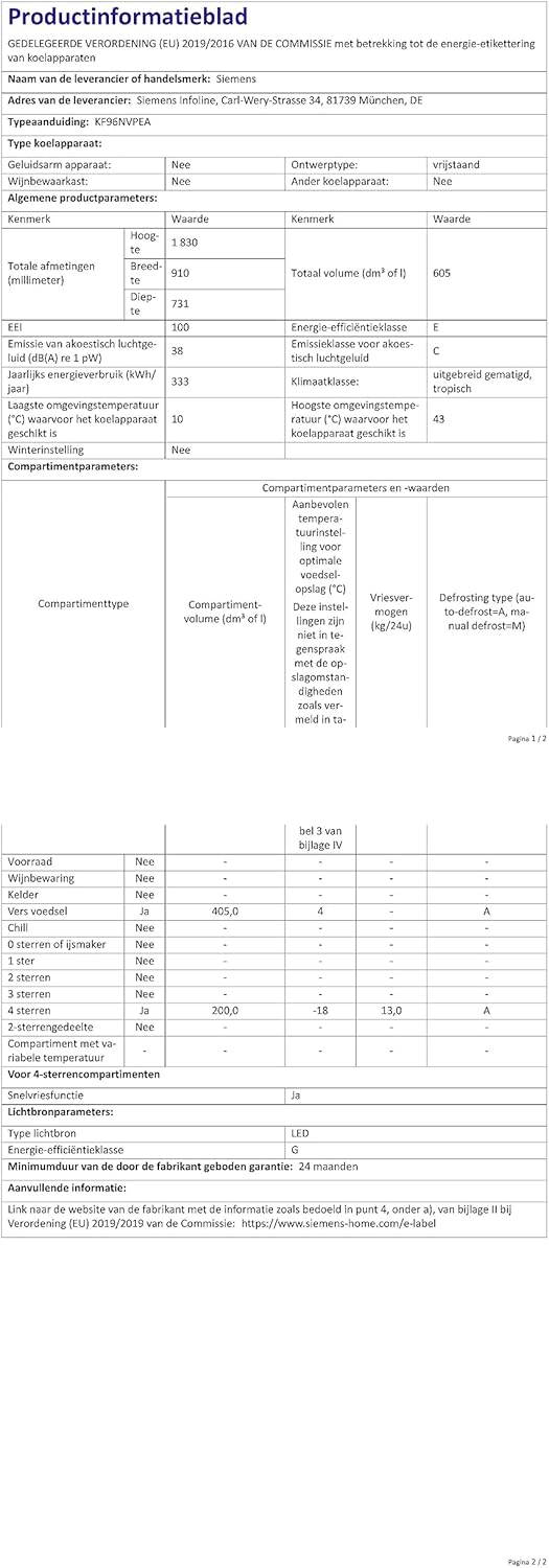 SIEMENS KF96NVPEA iQ300 Multi-Door-Kühlschrank, 183 x 91 cm, 405 L Kühlen & 200 L Gefrieren, hyperFresh längere Frische, noFrost nie wieder abtauen, superCooling schnellere Kühlung