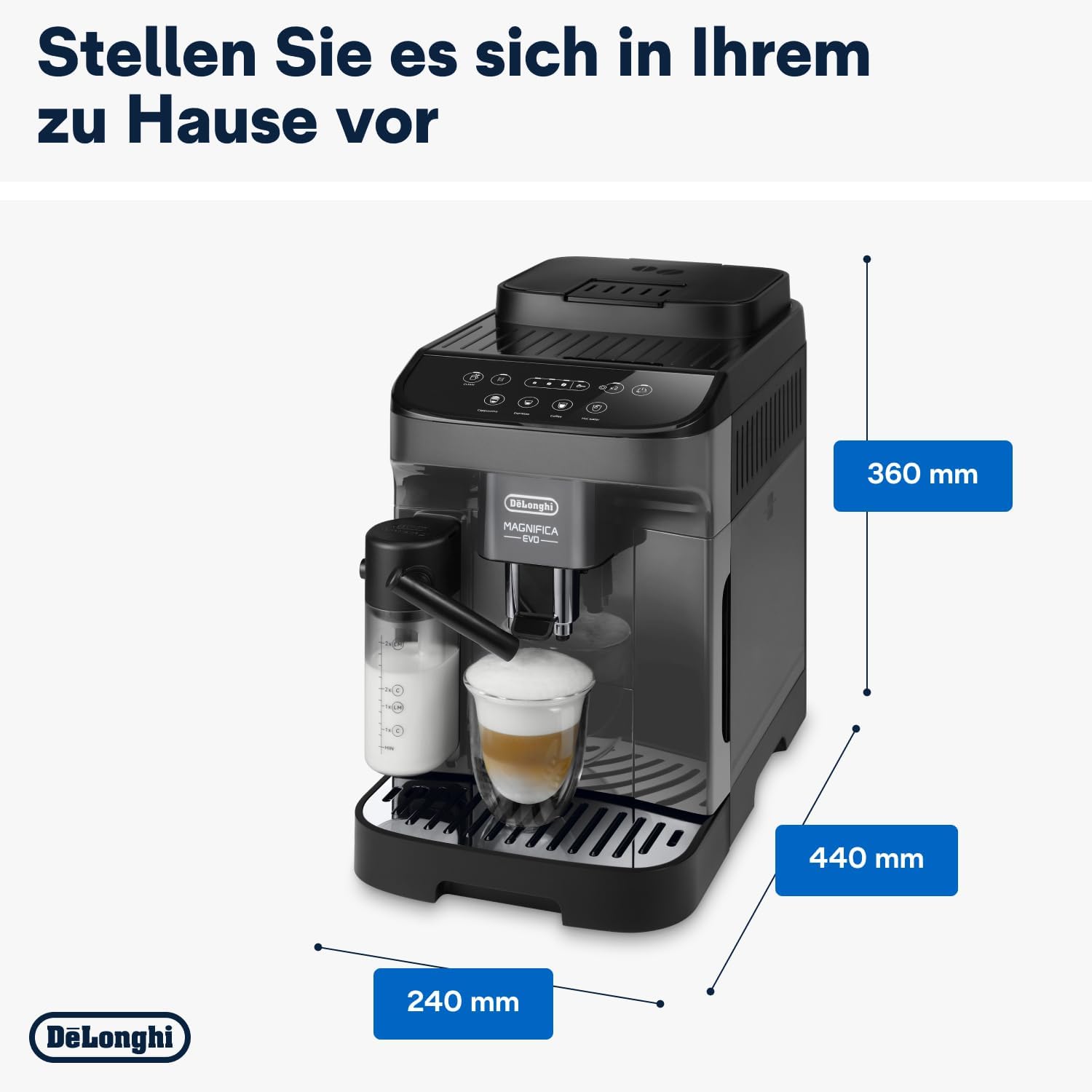De'Longhi Magnifica Evo ECAM 292.81.B Kaffeevollautomat mit LatteCrema Milchsystem, 7 Direktwahltasten für Cappuccino, Espresso und weitere Kaffeespezialitäten, 2-Tassen-Funktion, Schwarz