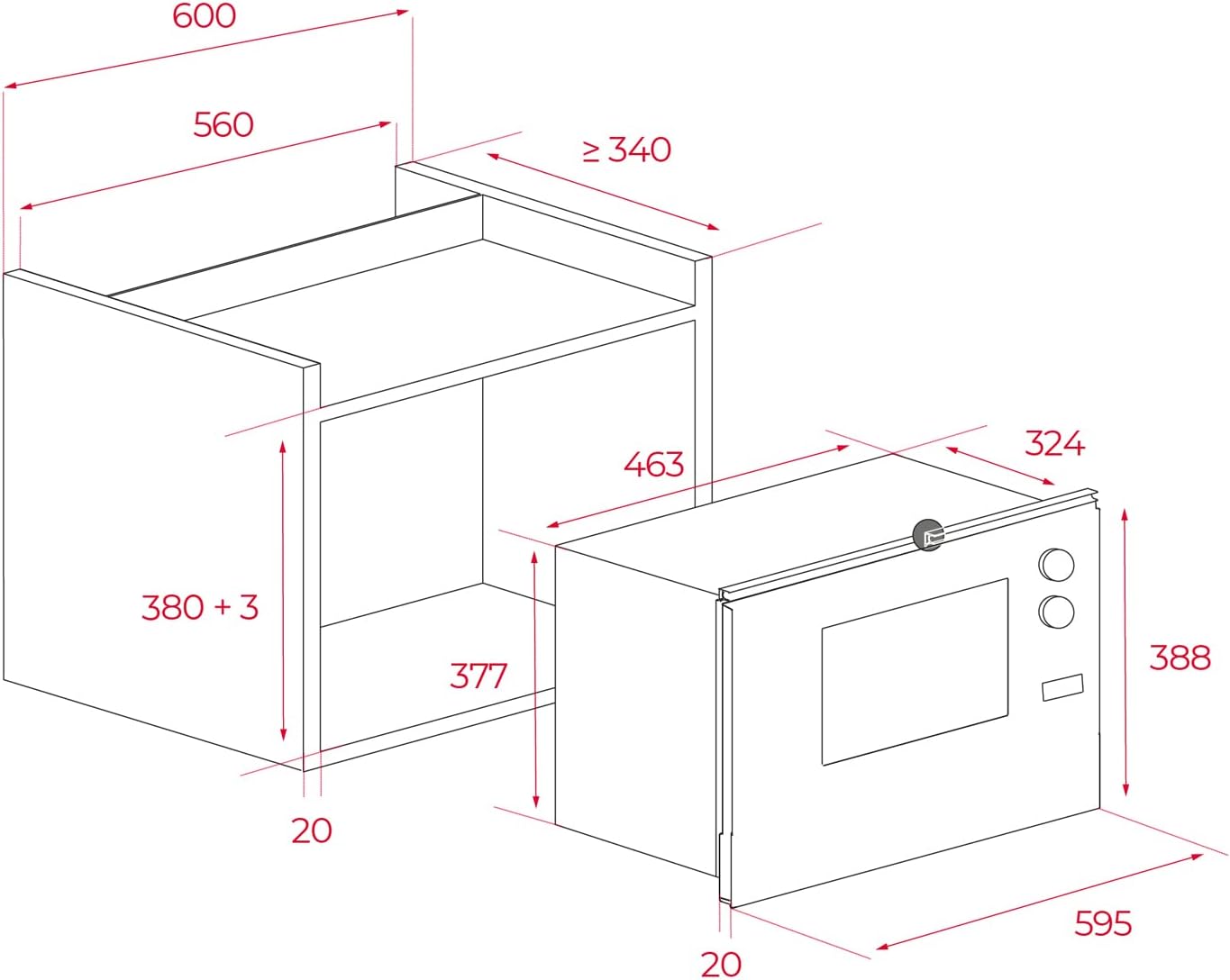 Teka 108R00662 MWE 225 FI Integrationsmikrowelle + Grill, 800 W, 5 Leistungsstufen, Farbe Edelstahl Glas, 20 l, 20 liters, Schwarz/Grau