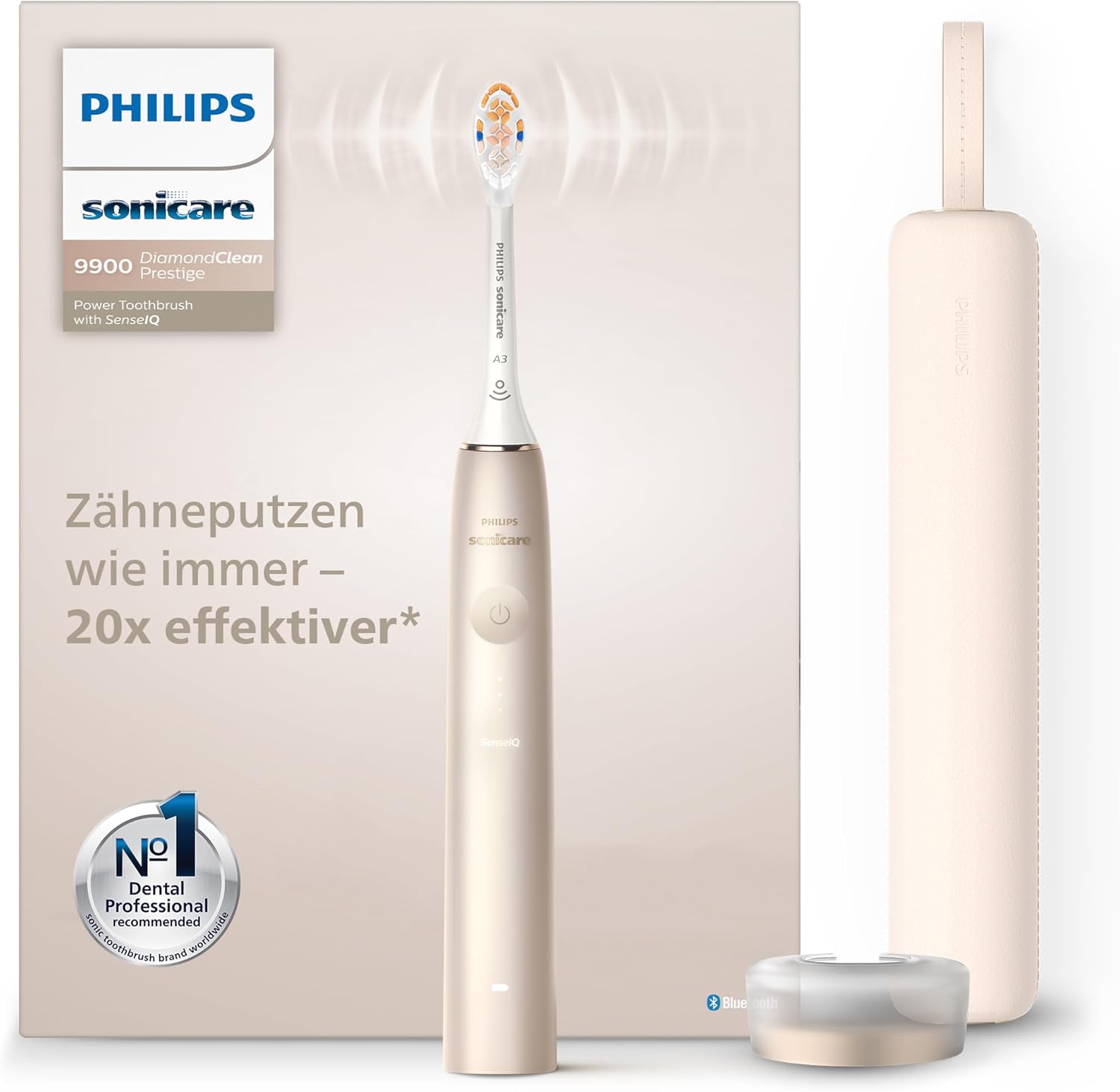 Philips Sonicare DiamondClean Prestige 9900 – Elektrische Zahnbürste mit SenseIQ, A3 Premium-All-in-One-Bürstenkopf und Ladeetui in Mitternachtsblau (Modell HX9992/12)