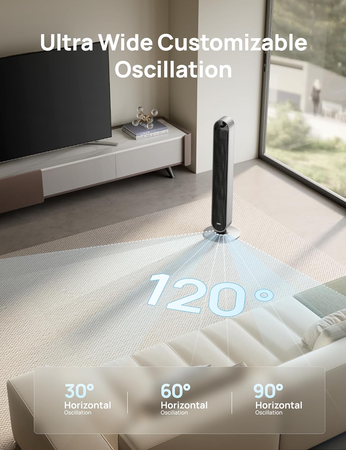 Dreo 25dB leiser Smart Turmventilator mit Sprachsteuerung, WiFi Alexa Ventilator, APP Steuerung, 120° Oszillierender Standventilator, 12 Geschwindigkeiten, 4 Modi, 12-Stund-Timer, Pilot Max S