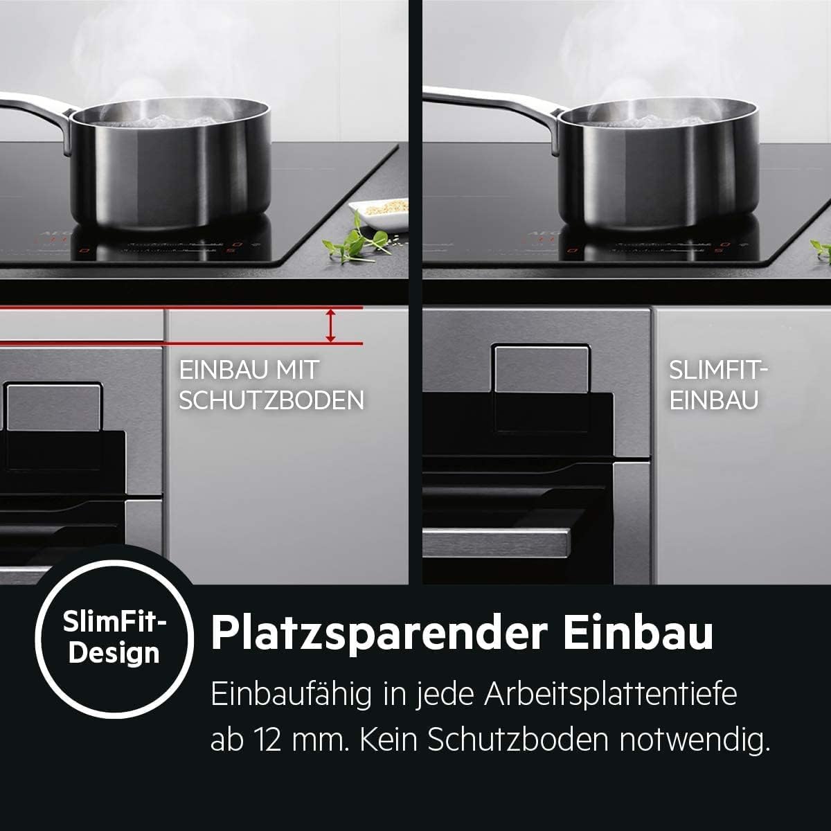 AEG IKE84441XB Autarkes Kochfeld / Herdplatte mit Touchscreen, Topferkennung & Hob²Hood-Funktion / Induktionskochplatte / 4 Kochzonen / Edelstahlrahmen / 80 cm Schwarz
