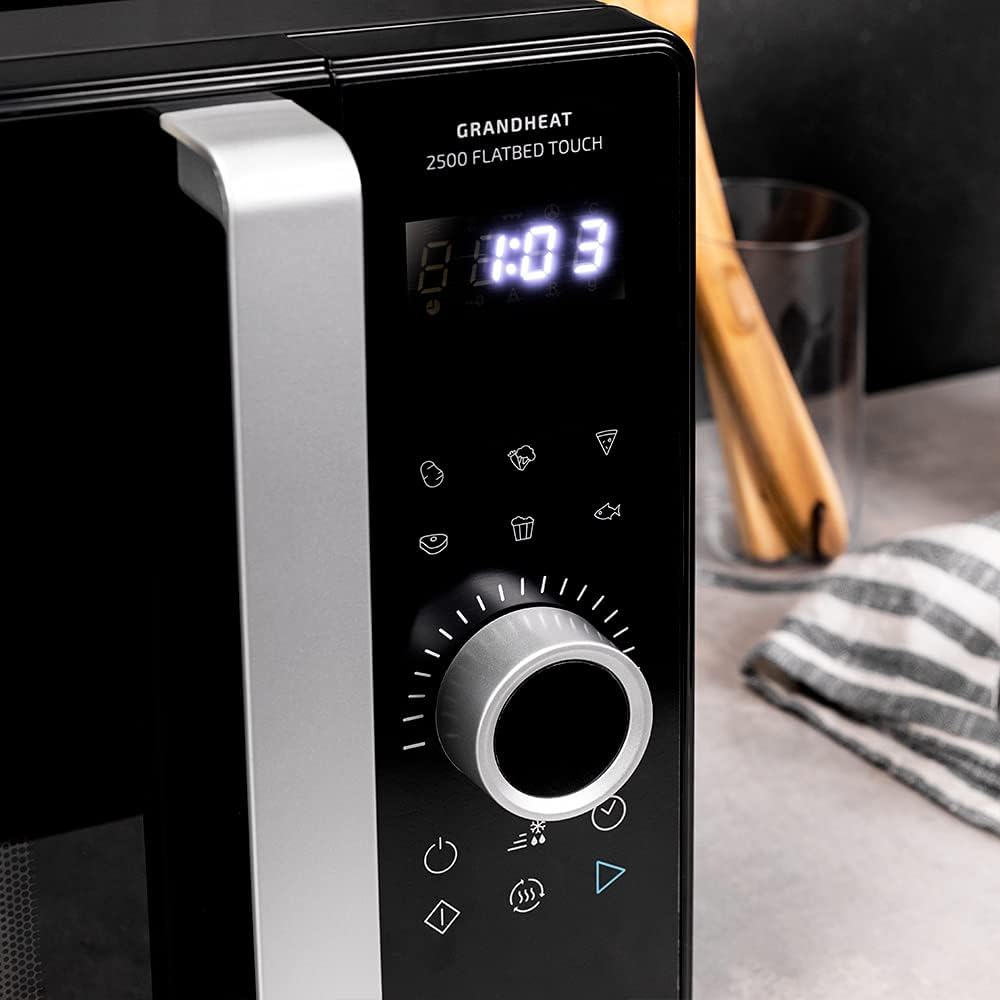 Cecotec Touch-Mikrowelle ohne Teller GrandHeat 2500 Flatbed Touch White. 800 W, 25 Liter Fassungsvermögen, 8 vorkonfigurierte Funktionen, Timer