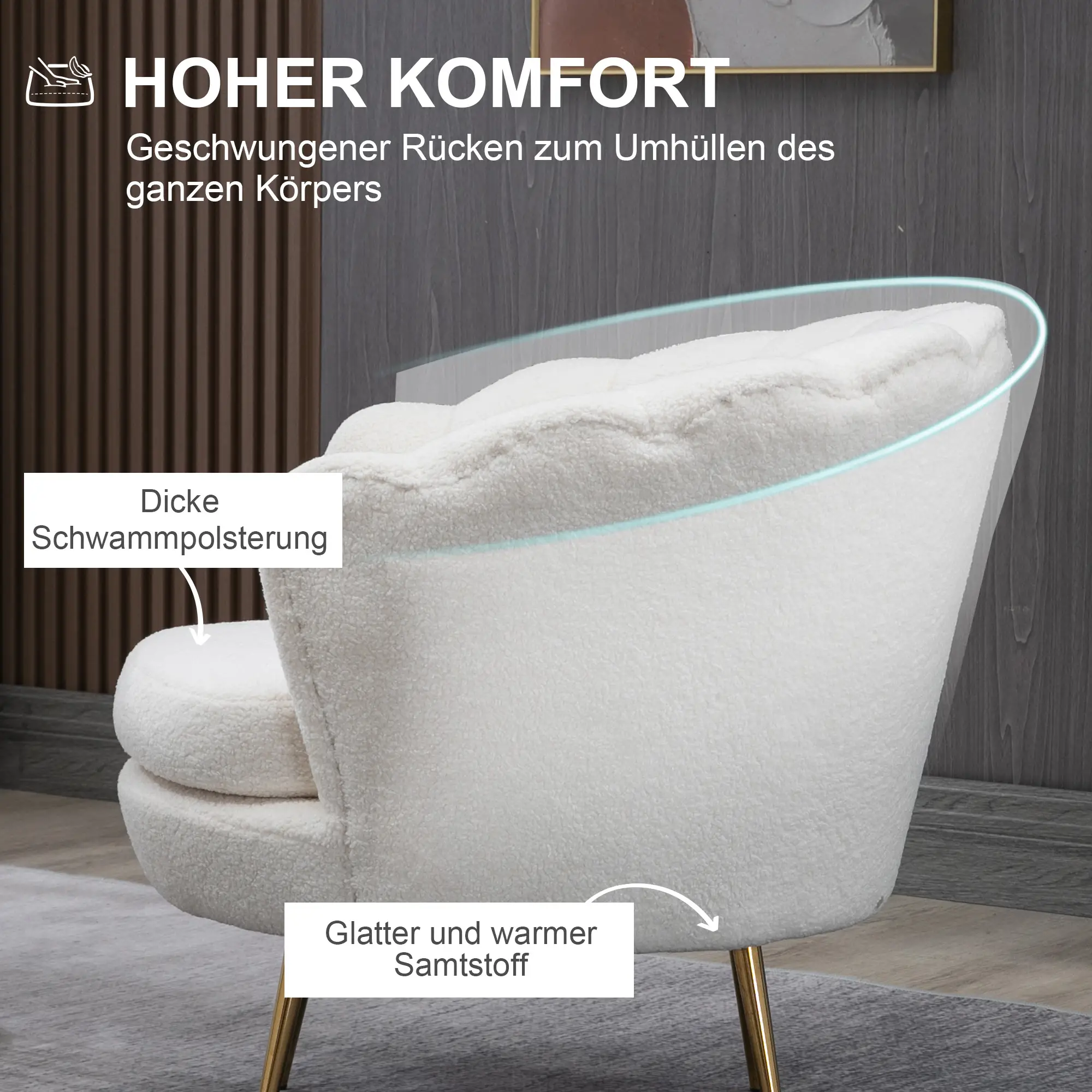 HOMCOM Polstersessel Muschelform Fleeceoptik Weiß Eleganter Komfort