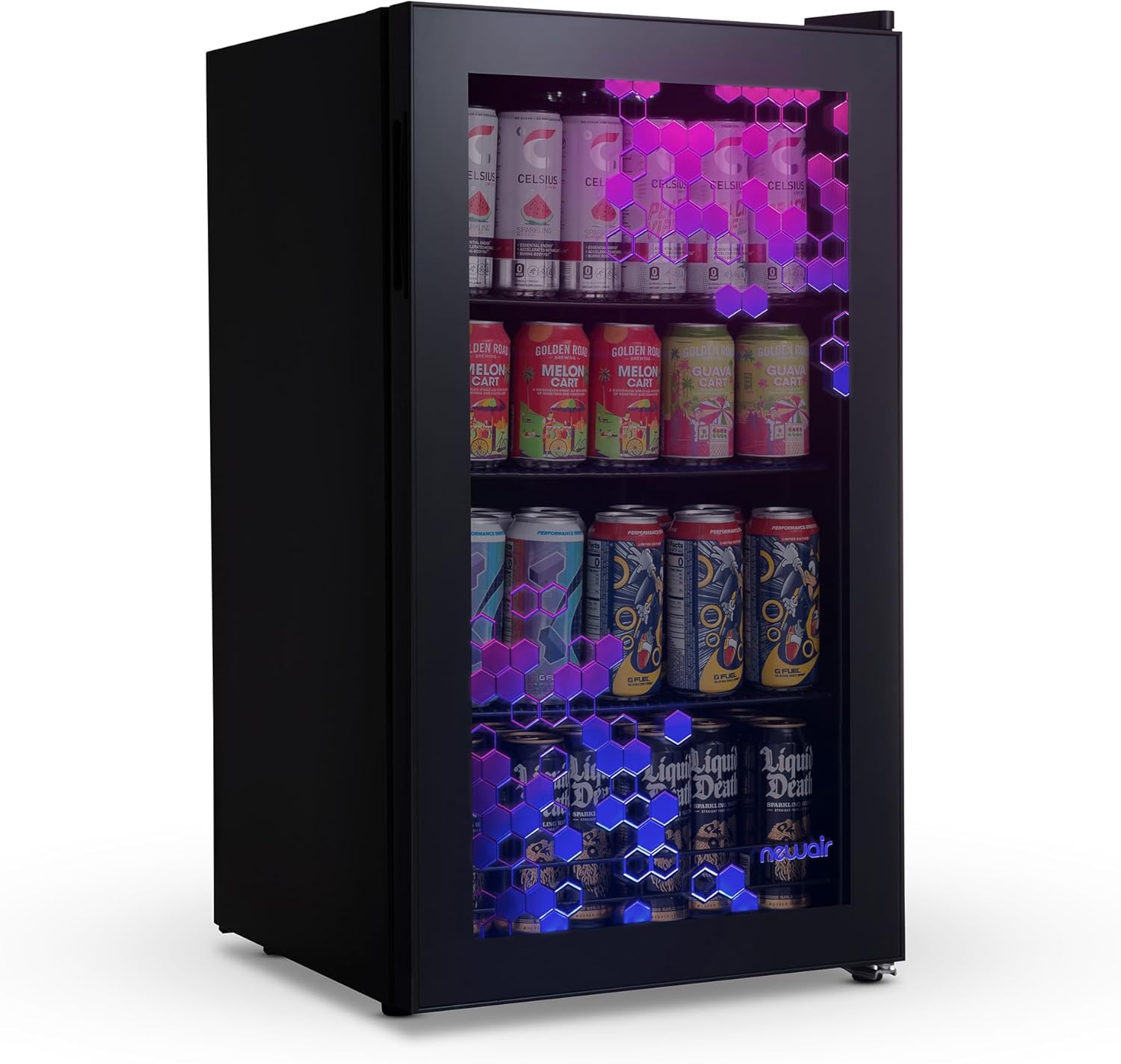 Getränkekühlschrank | Freistehender Kühlschrank für 126 Dosen mit Glastür mit Scharnier rechts | Mini-Getränkekühlschrank, perfekt für Bier, Wein, Limonade und kühlere Getränke