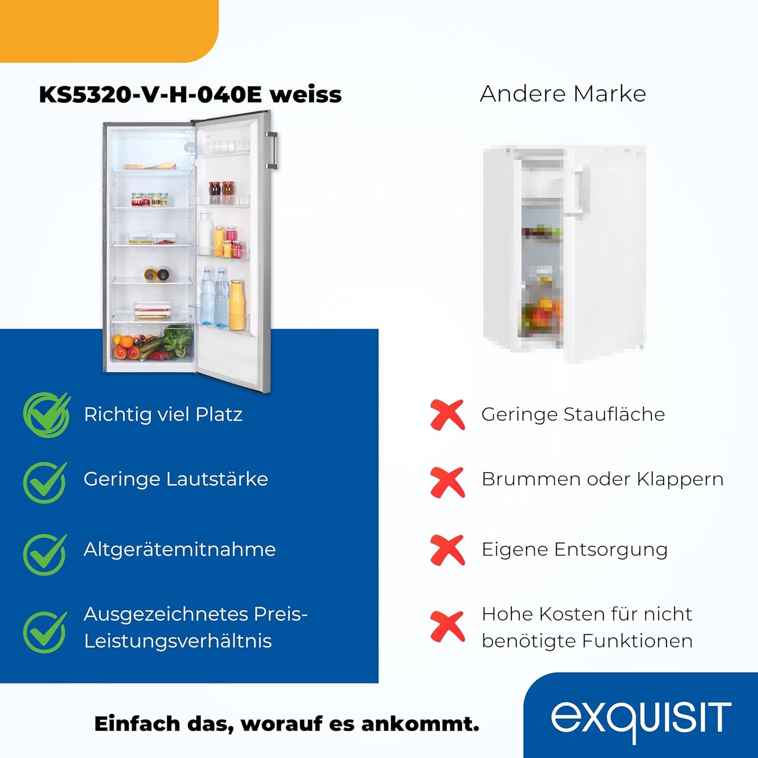 Exquisit Kühlschrank ohne Gefrierfach, Großer Kühlschrank, 5 Ablagen, 242 Liter, Vollraumkühlschrank 143 cm hoch, KS5320-V-H-040E weiss