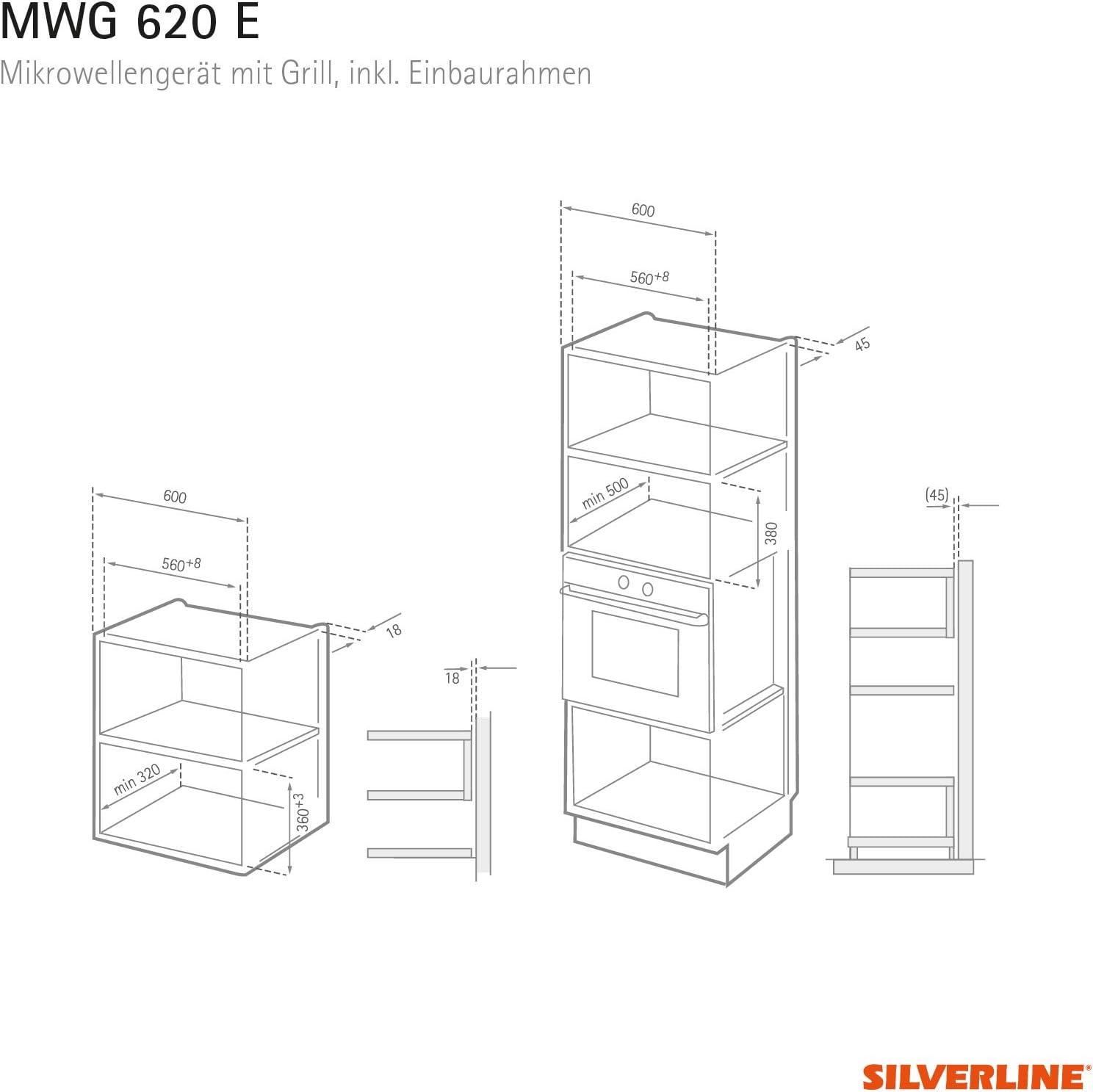 SILVERLINE MWG 620 E Einbaumikrowellengerät/Mikrowelle (Einbau) / 59.4 cm/Einbaubar in Hoch- und Hängeschränke