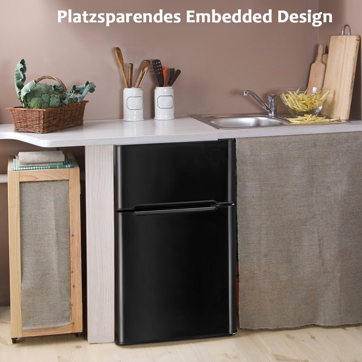 GOPLUS Kühlschrank mit Gefrierfach - Kühl Gefrierkombination / 90L Gesamtnutzinhalt, 27L Gefrierteil/Thermostat einstellbar/LED Innenbeleuchtung/Türanschlag wechselbar (Weiß)