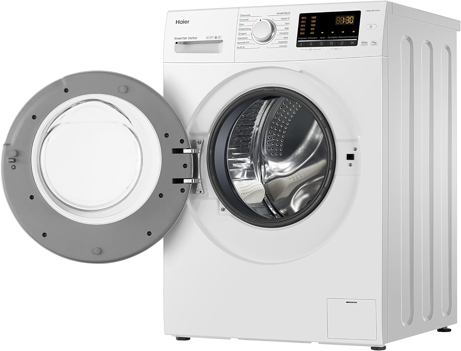 Haier HW80-BP1439N Waschmaschine / 8 kg / 1400 UpM / Inverter Motor / Dampf-Funktion / AquaProtect-Schlauch / ABT / Eco 40-60 Programm