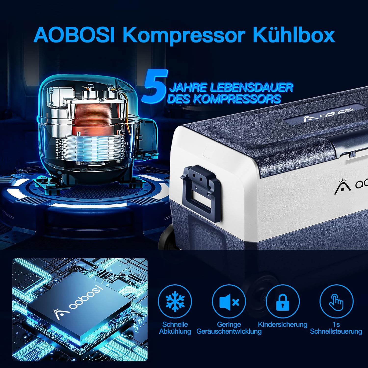 AAOBOSI Compressor Cool Box 36 L, Cool Box Car with WiFi App Control, 12/24 V and 100-240 V Electric Cool Box, up to -20 °C for Car, Truck, Boat, Motorhome, Camping, Double Zone