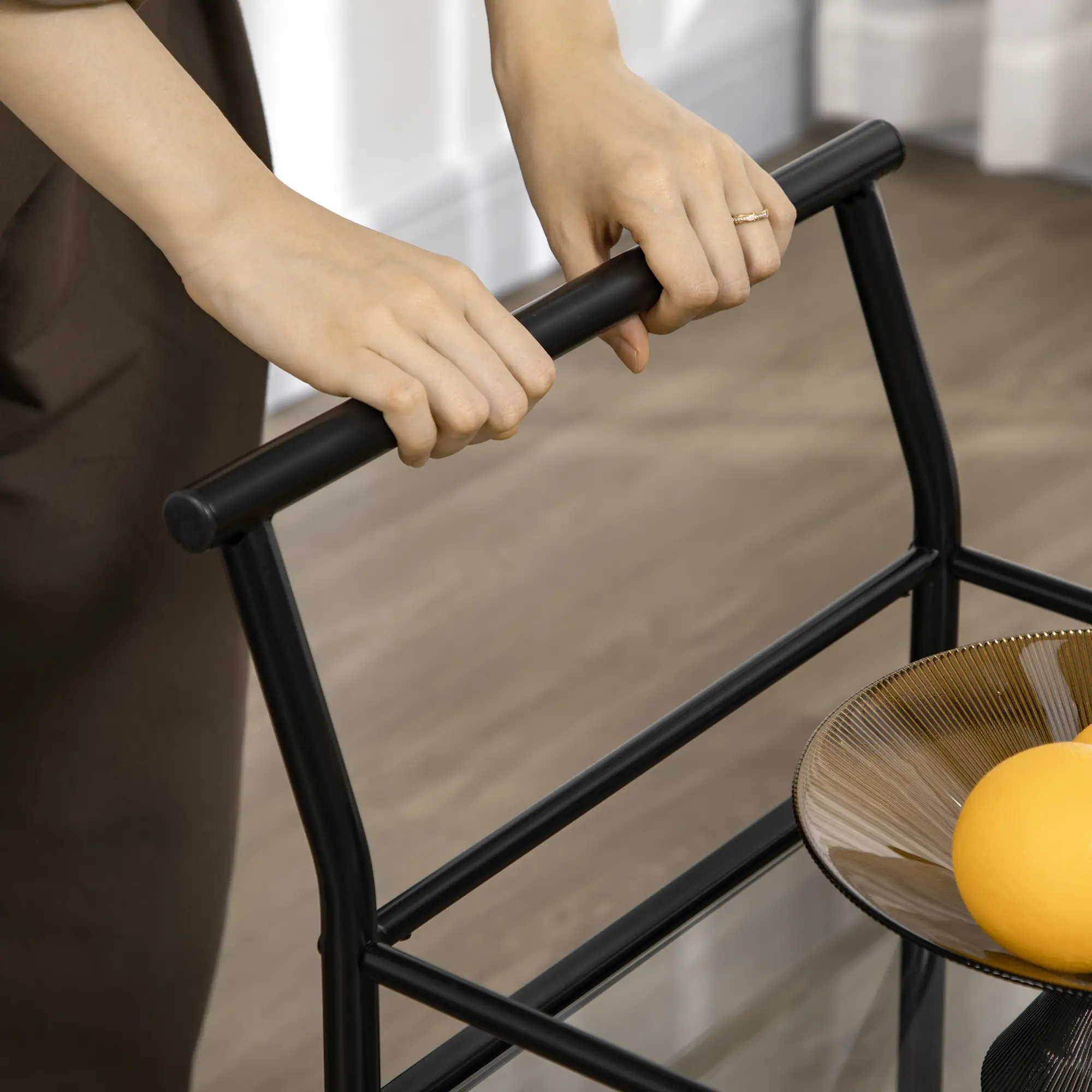 HOMCOM Servierwagen Küchenwagen 2-stufig mit Rollen Glas