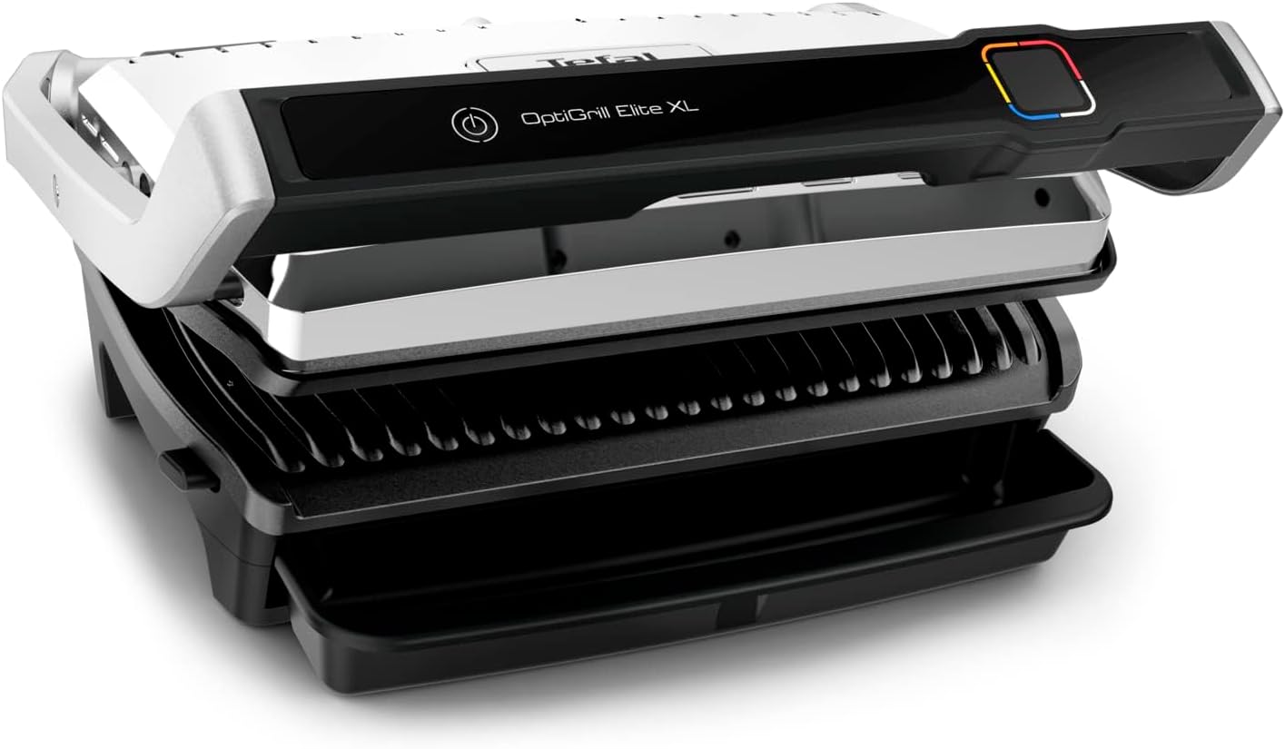 Tefal OptiGrill Elite XL Kontaktgrill, automatische Garzeitanpassung, perfekte Ergebnisse, 16 Programme, digitales Display mit Garstufenanzeige, abnehmbare XL-Platten, Elektrogrill, schwarz, GC760812