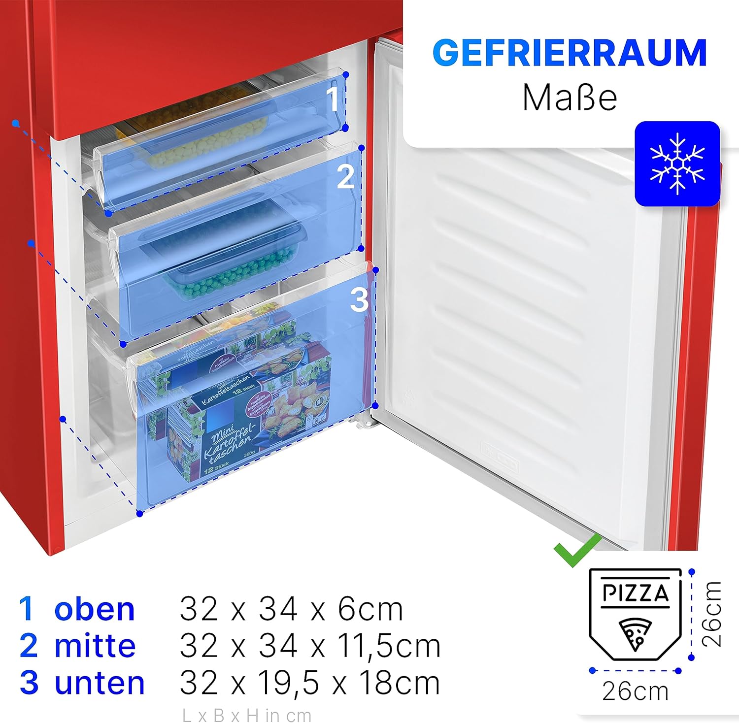 Bomann Fridge-Freezer KG 320.2, 143 cm High, Fridge-Freezer with 175 Litre Capacity, 3 Shelves and 3 Drawers, Door Stop Replaceable, Quiet Fridge-Freezer 39 dB, Black