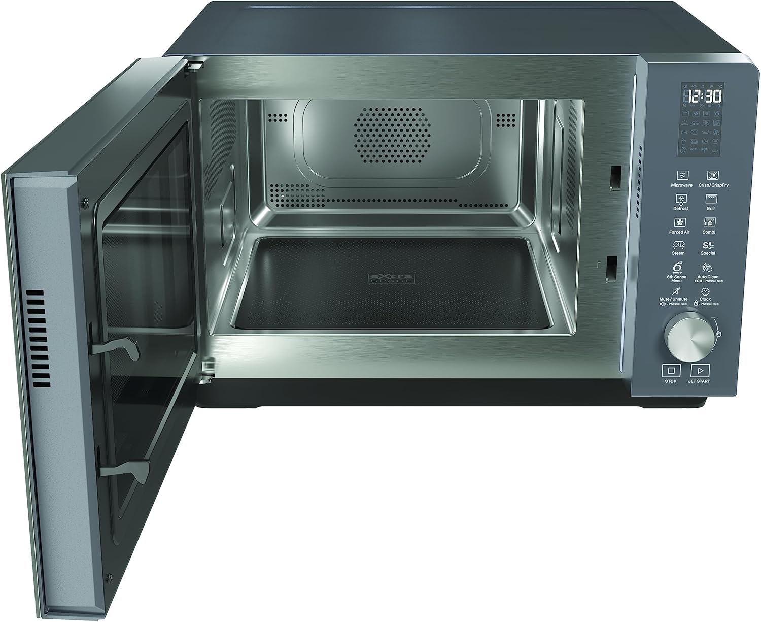 Whirlpool MWF 259 SG – Freistehende Mikrowelle – Abmessungen 46,8 cm x 49 cm x 32,5 cm. Mikrowelle 25 Liter mit Leistung 800 W Mikrowelle und 1300 W Grill, Grau Schatten, Mikrowelle ohne Teller.