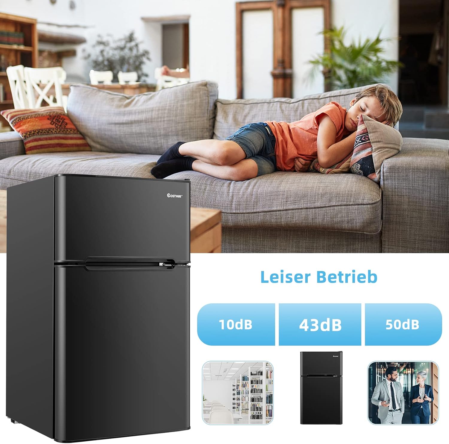 COSTWAY 90L Kühlschrank mit 27L Gefrierfach Kühl-Gefrier-Kombination Standkühlschrank Gefrierschrank mini Kühlschrank (weiß)