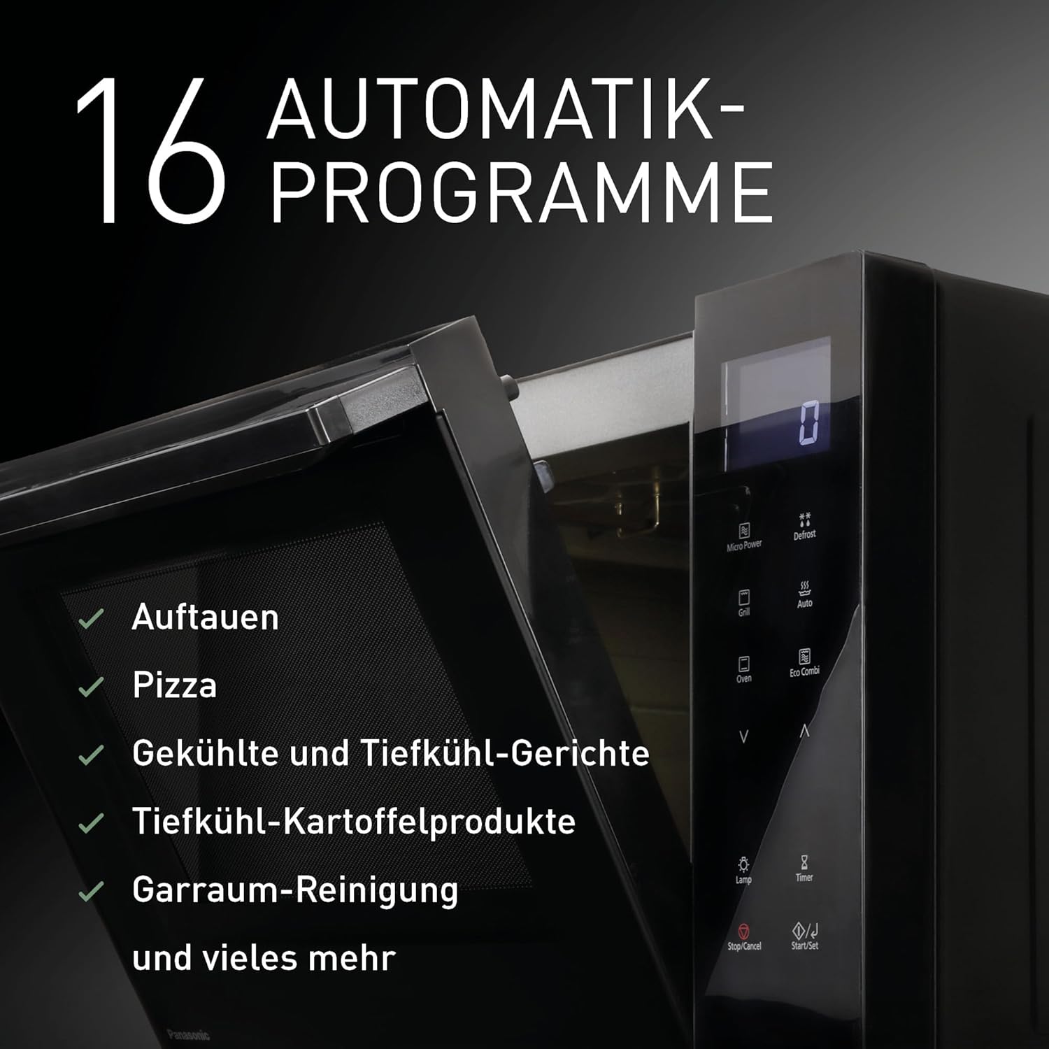 Panasonic NN-DF38PBEPG Kombi-Mikrowelle & Grill, 1000 W, 23 l, Inverter-Tech, Eco Kombi Modus, Flachbett, 16 Auto-Programme & Auftau-Modi, emailliertes Blech, Gitterrost, leichte Reinigung, Schwarz