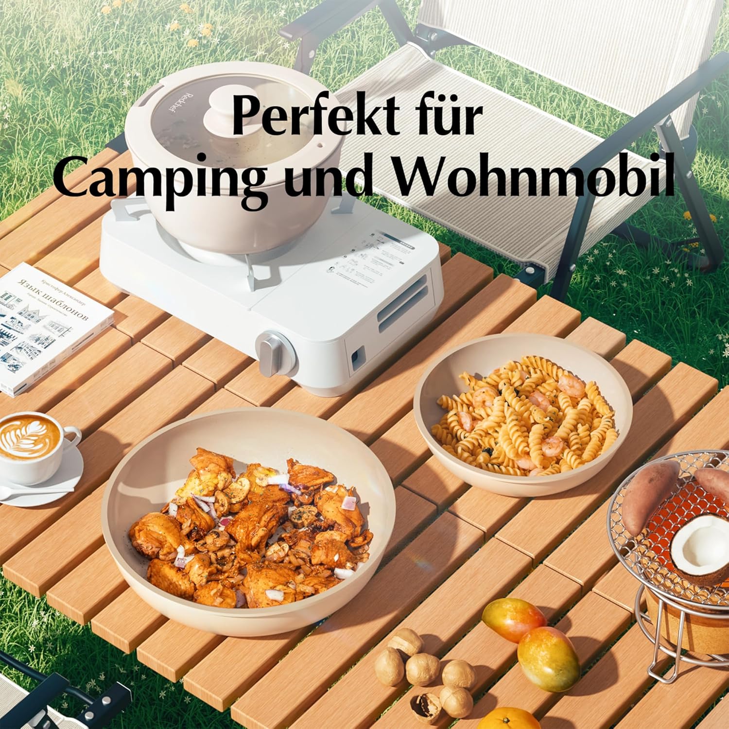 Redchef Topfsets Pfannenset 16-Teilig Antihaft-Keramik-Kochgeschirr-Set mit Abnehmbaren Griffen, Pfanne 20/26cm, Tiefe Bratpfanne 26cm, Topf 18/20cm, Stapelbar Topfset Für alle Herdarten, Ofenfest